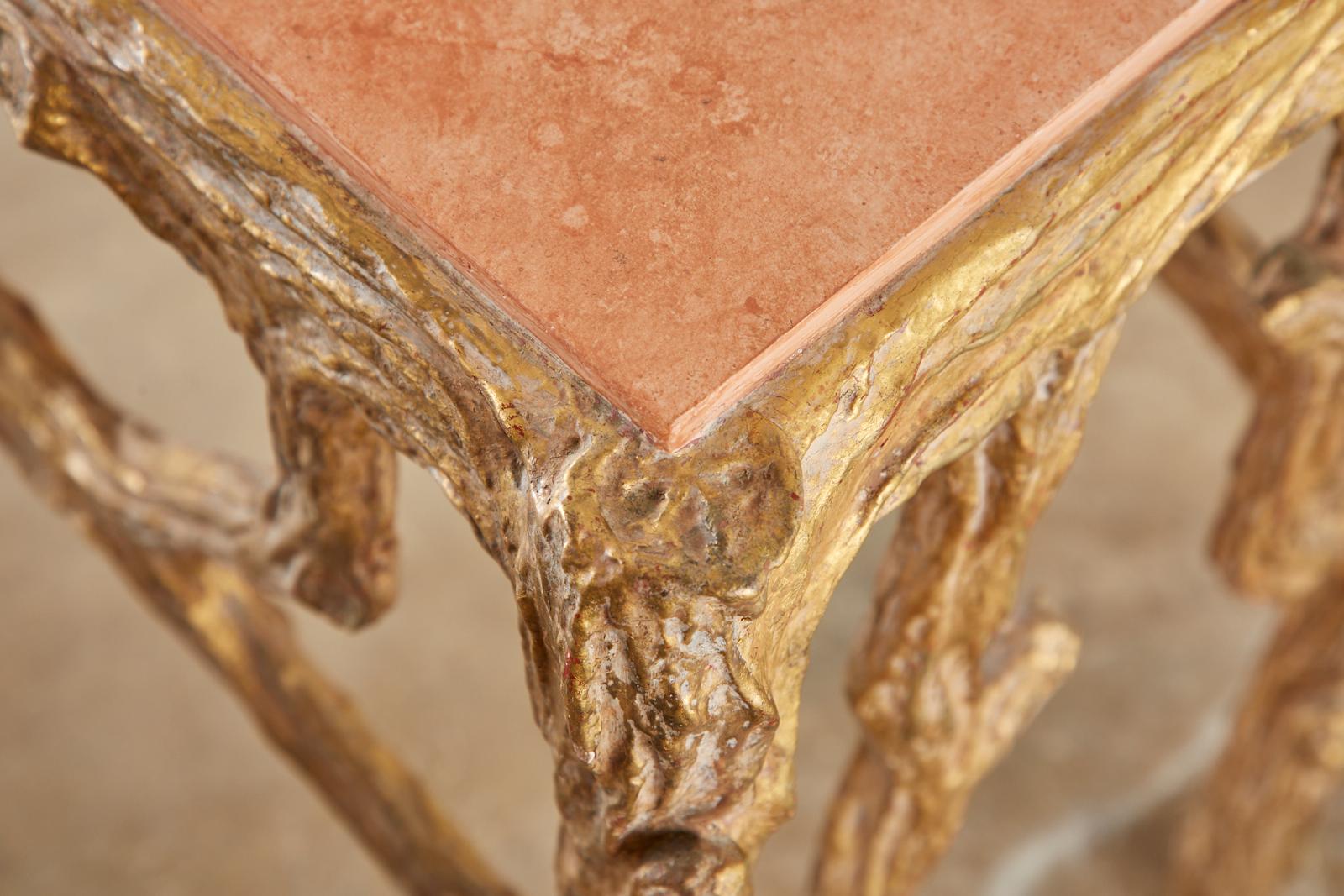 Faux Bois Gilt Gesso Console Table with Faux Marble Top 11