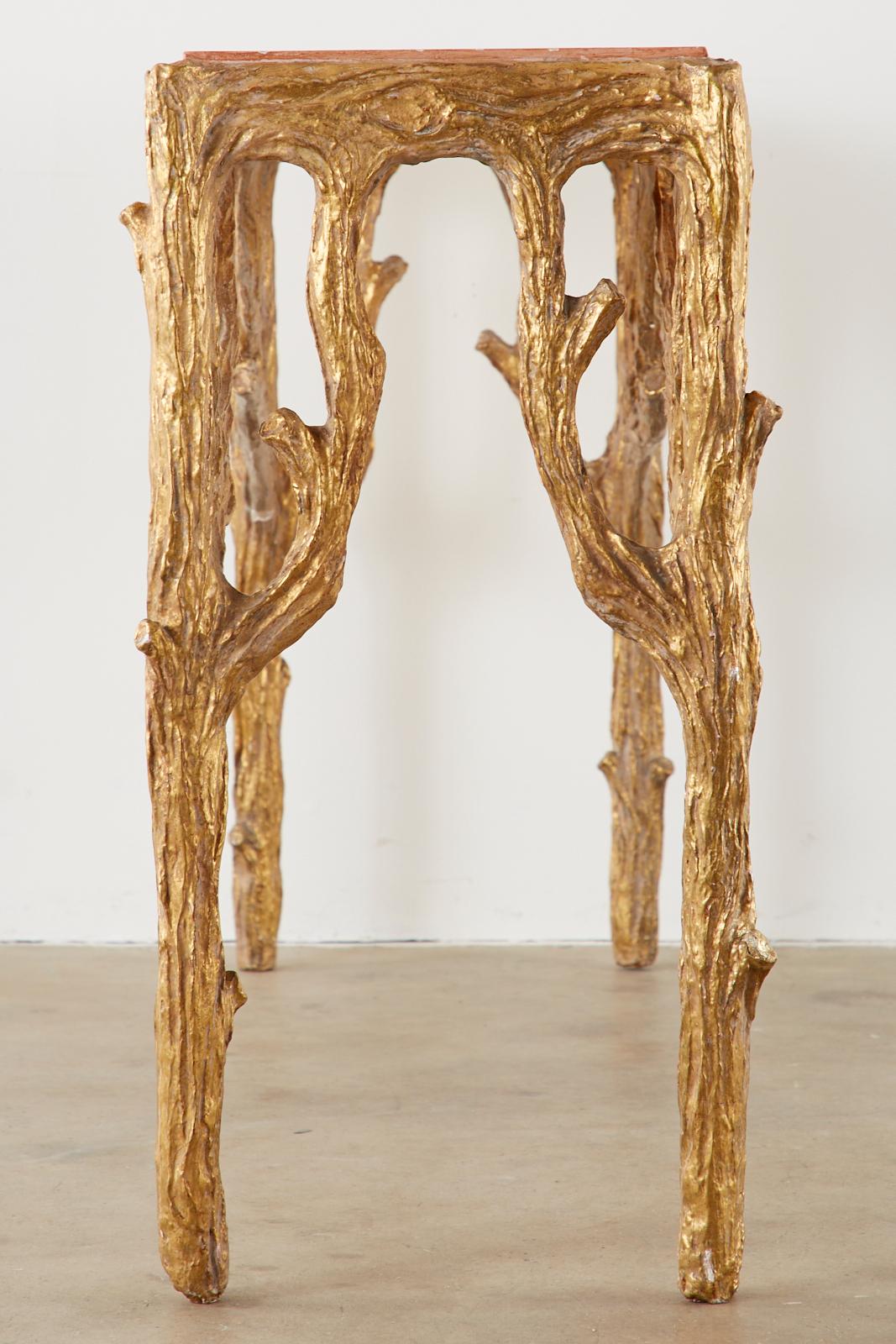 20th Century Faux Bois Gilt Gesso Console Table with Faux Marble Top