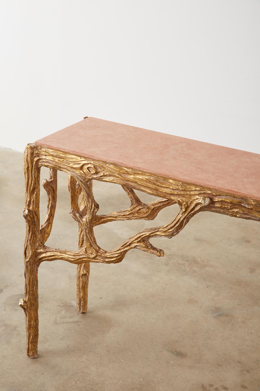 Faux Bois Gilt Gesso Console Table with Faux Marble Top 2