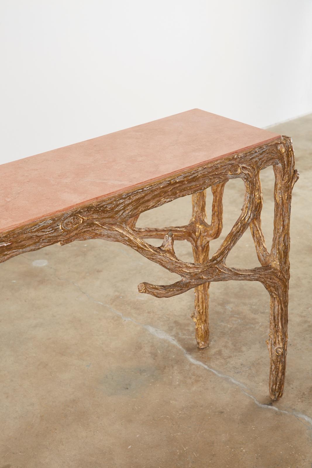 Faux Bois Gilt Gesso Console Table with Faux Marble Top 3