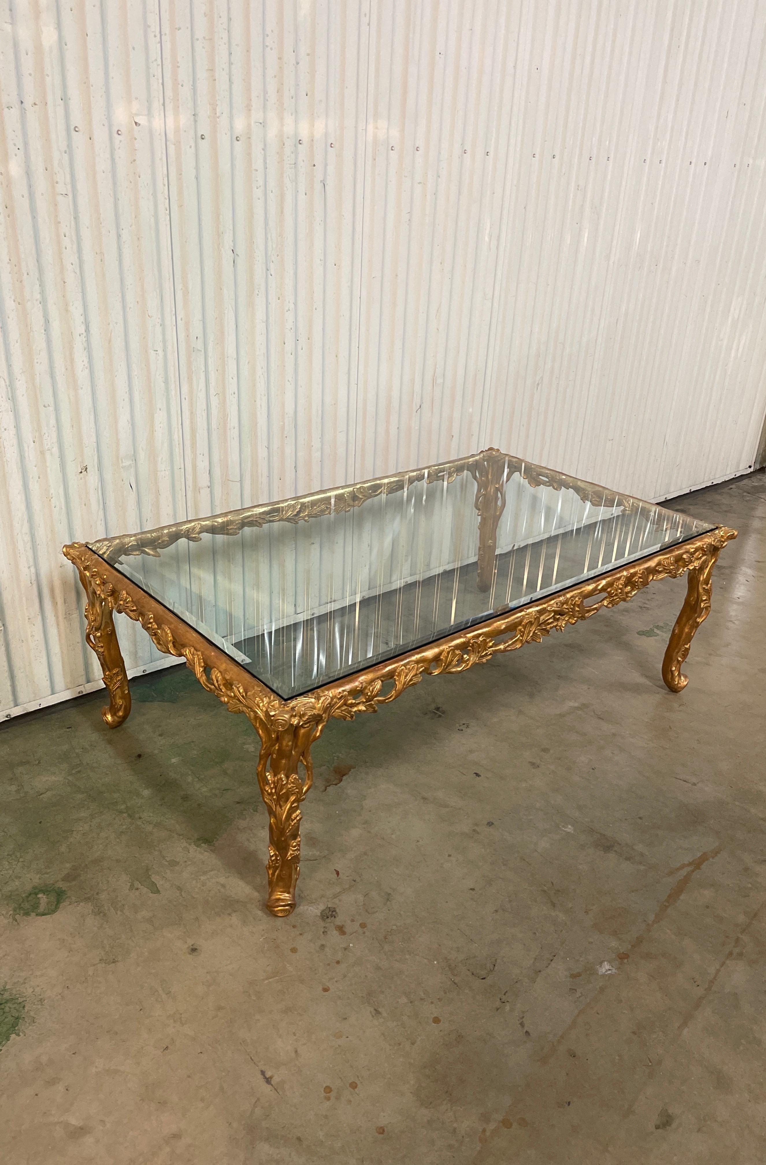 Faux Bois Hand Carved & Gilded Cocktail Table In Good Condition In West Palm Beach, FL