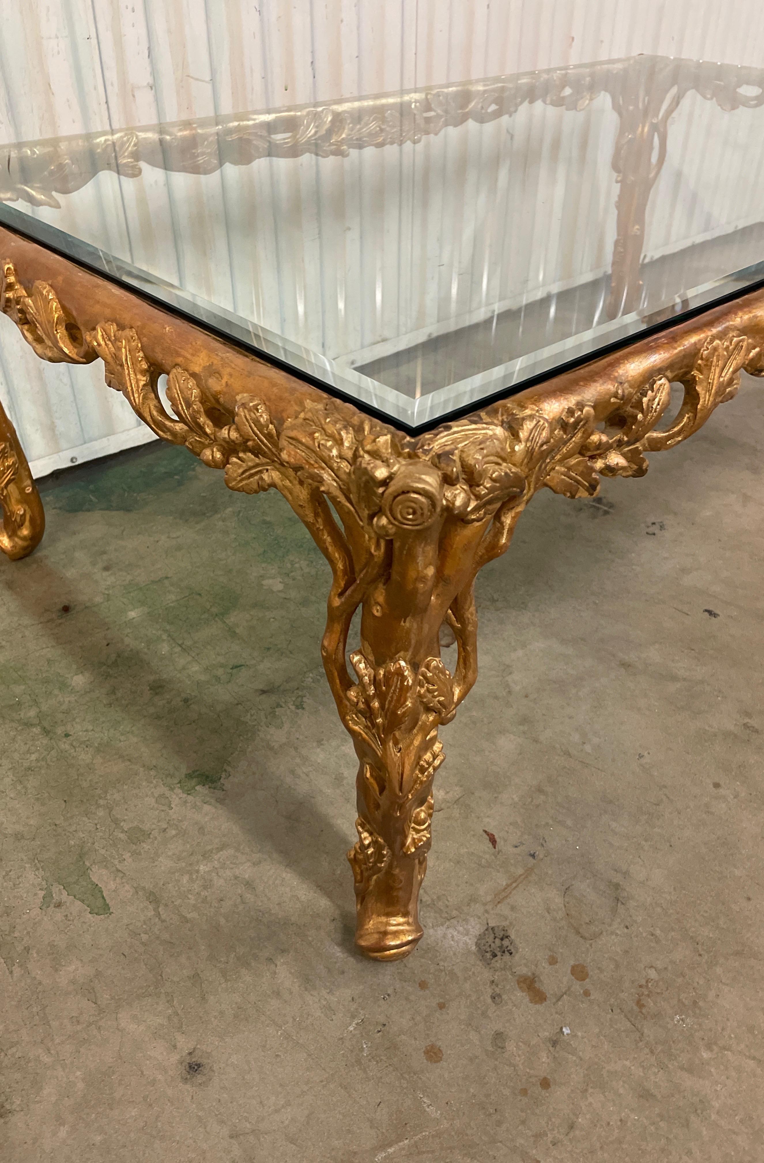 20th Century Faux Bois Hand Carved & Gilded Cocktail Table