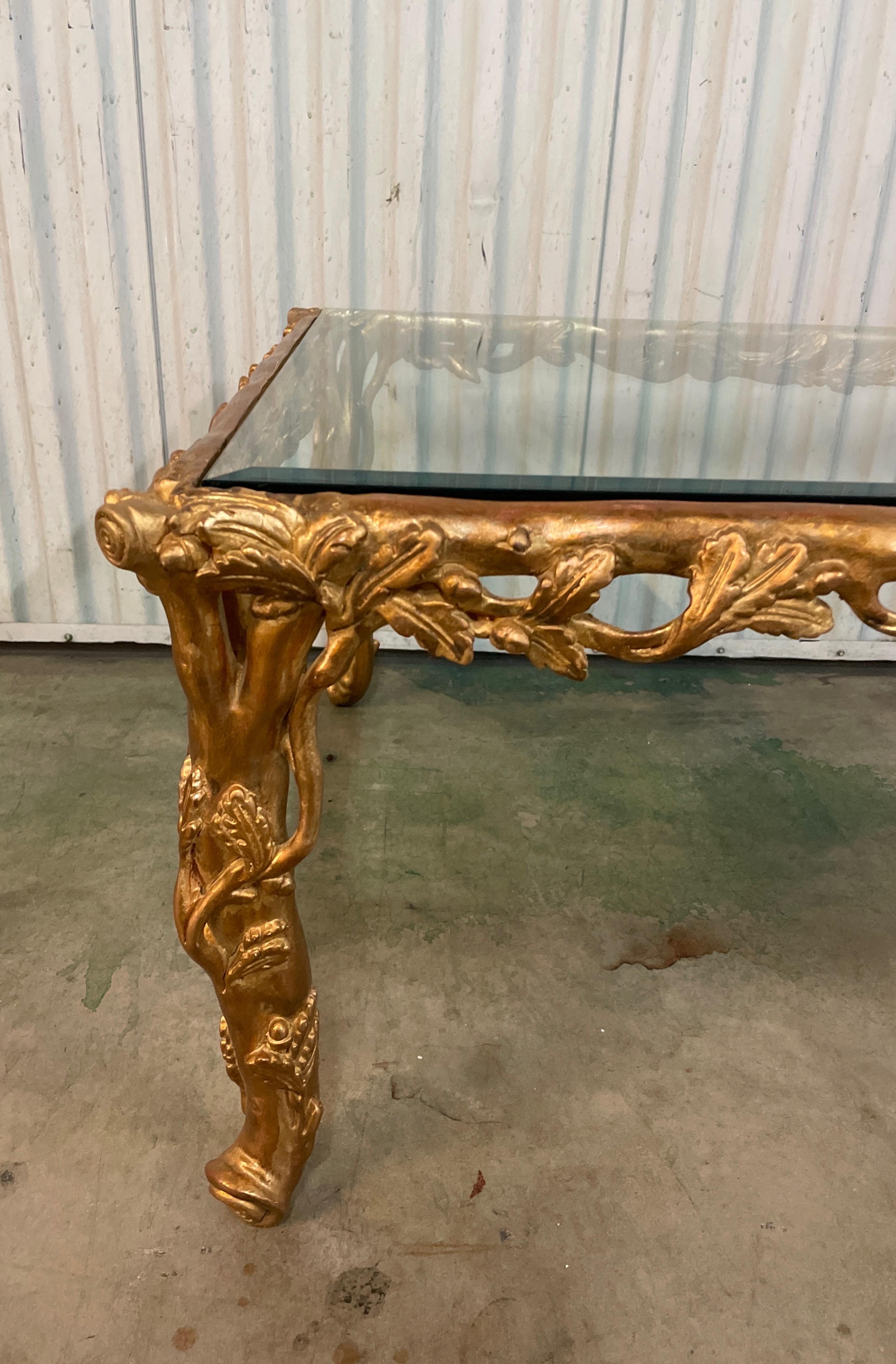 Giltwood Faux Bois Hand Carved & Gilded Cocktail Table