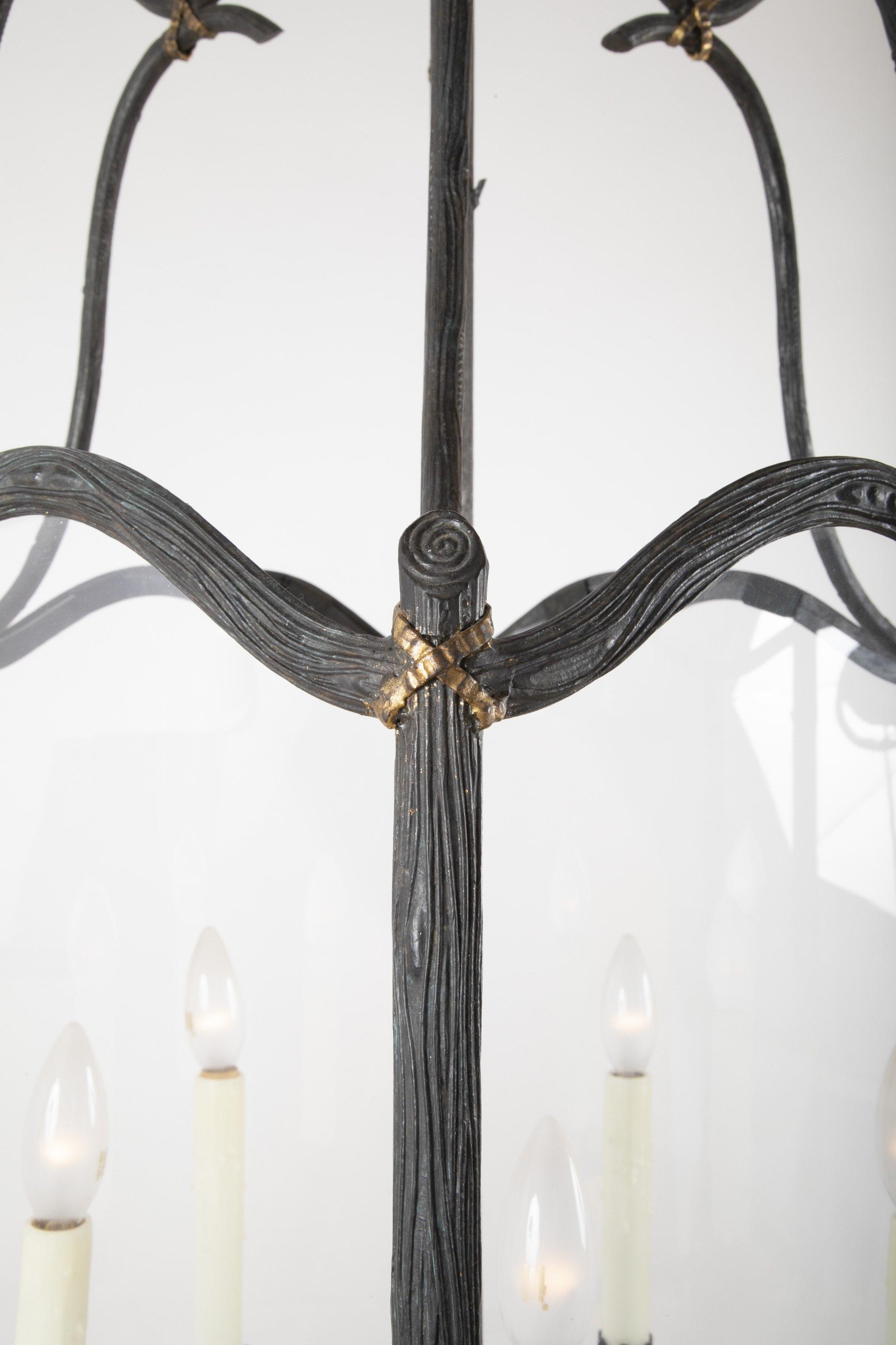 Mid-20th Century Faux Bois Hexagonal Lantern with Gilded Bow Knots