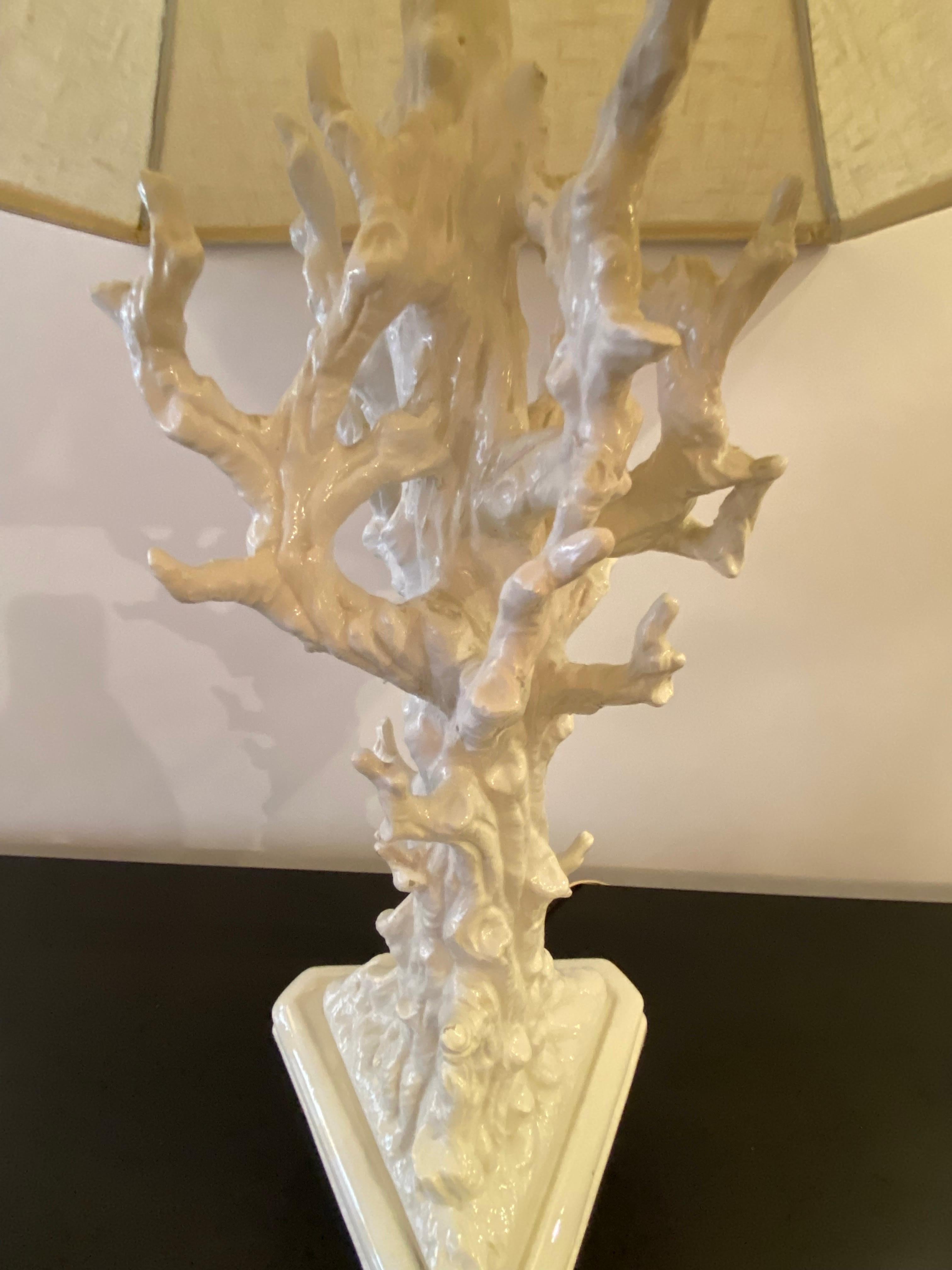 Hollywood Regency Faux Bois Italian Ceramic Branch Table Lamp