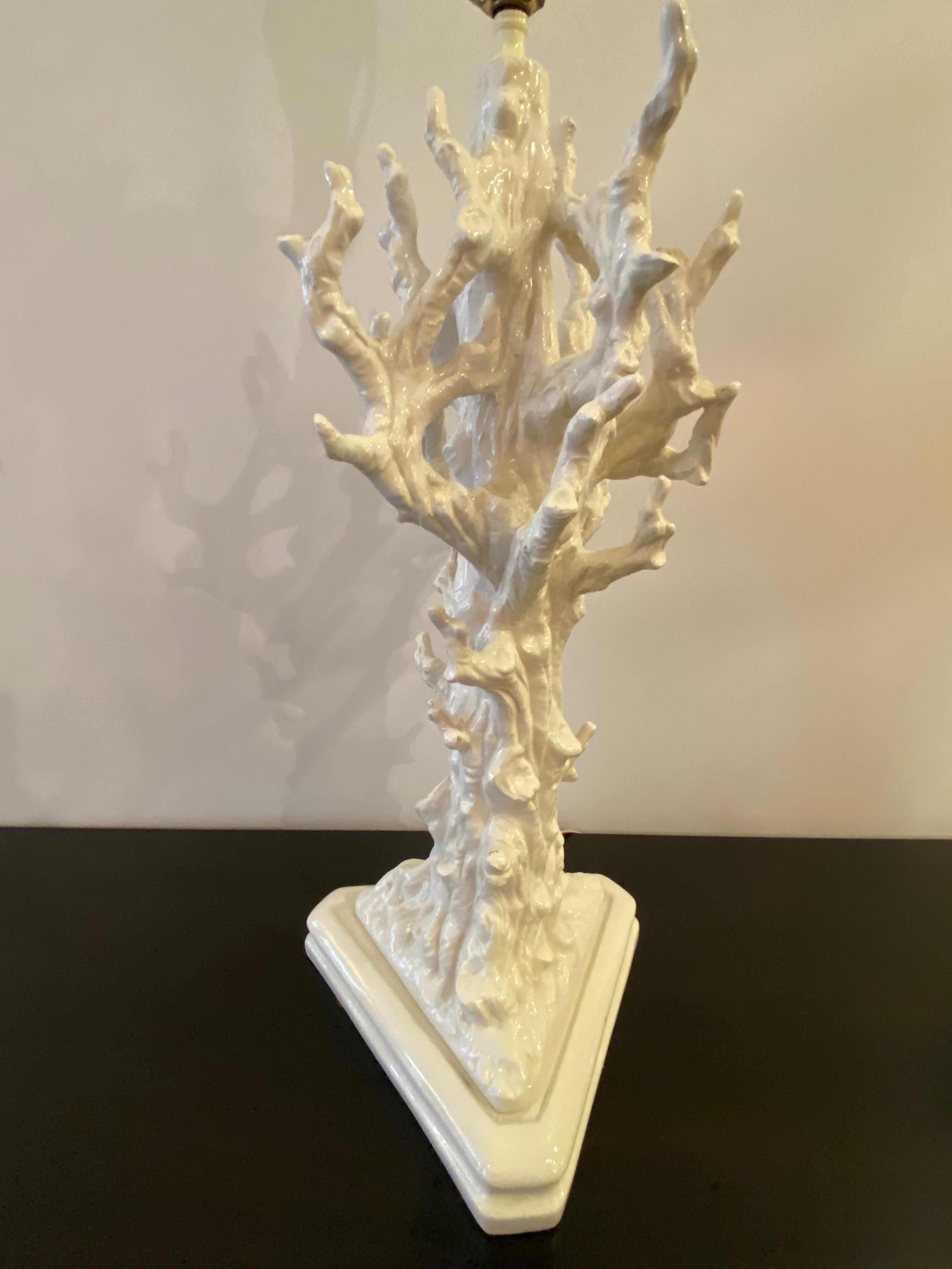 Faux Bois Italian Ceramic Branch Table Lamp 1