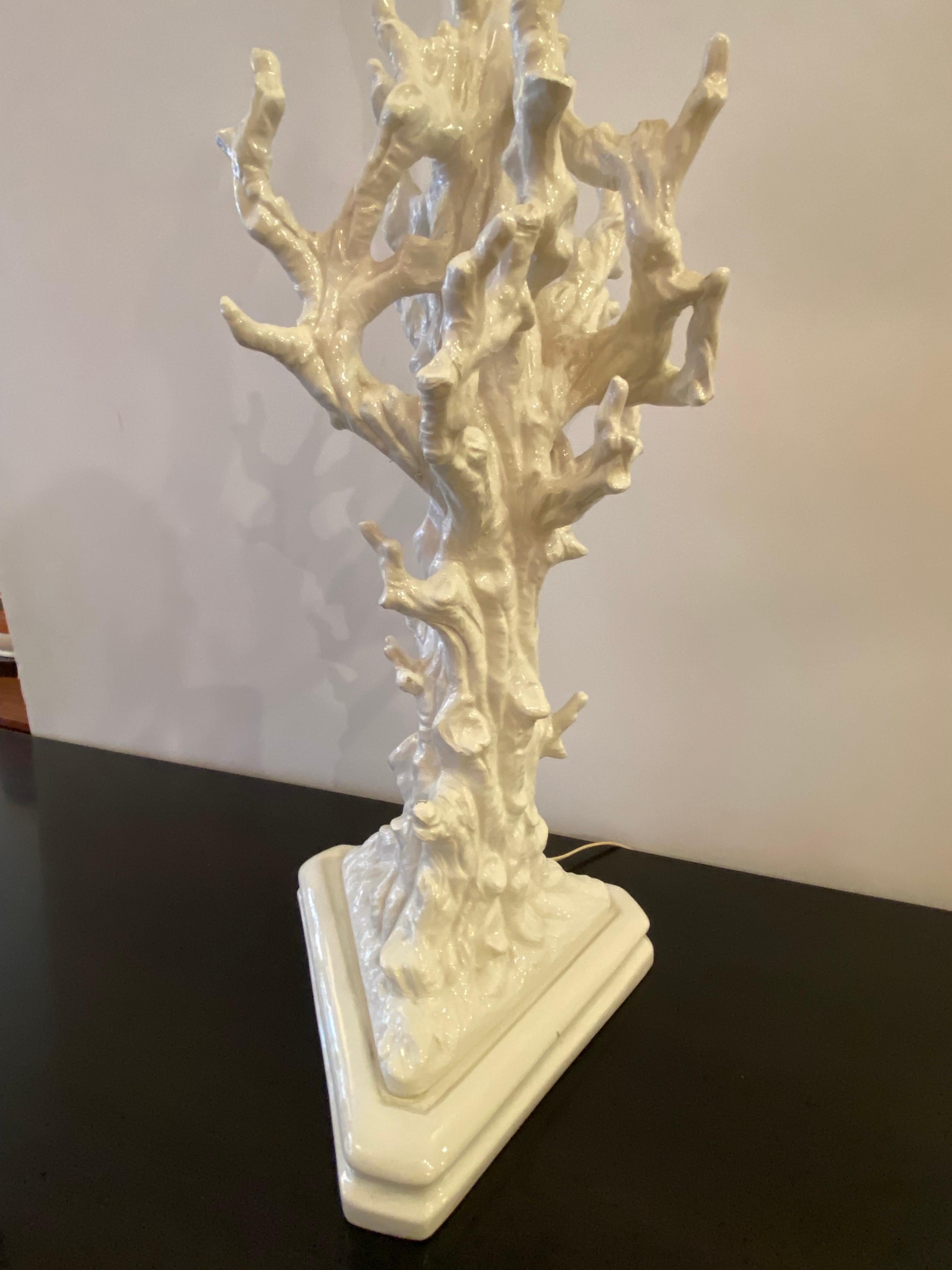 Faux Bois Italian Ceramic Branch Table Lamp 2