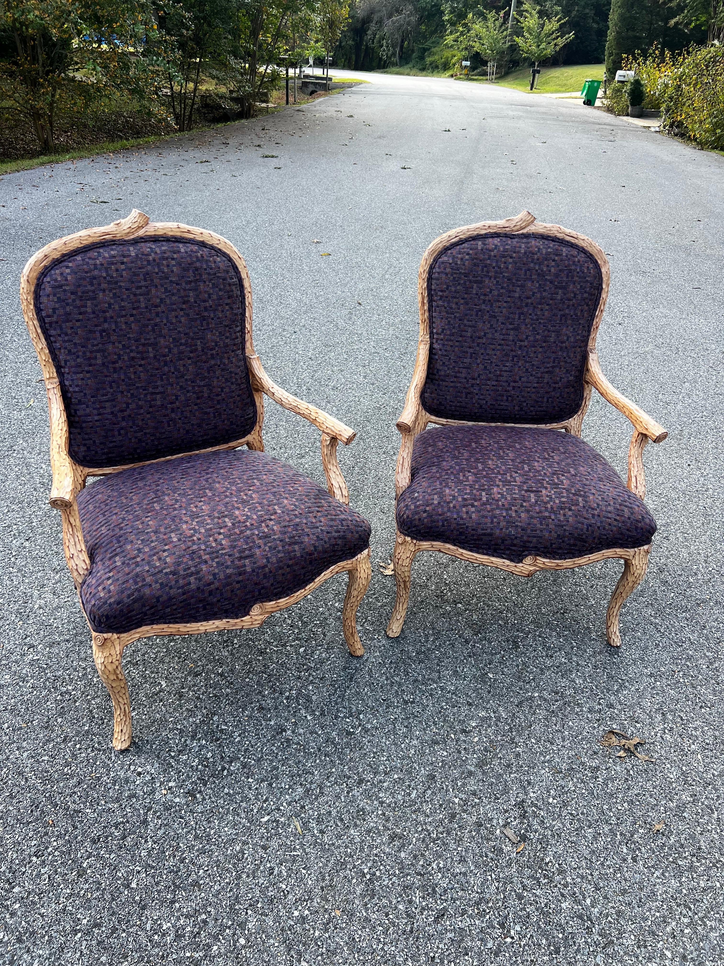 20th Century Faux Bois Louis XV Style Chairs In Purple - a Pair For Sale