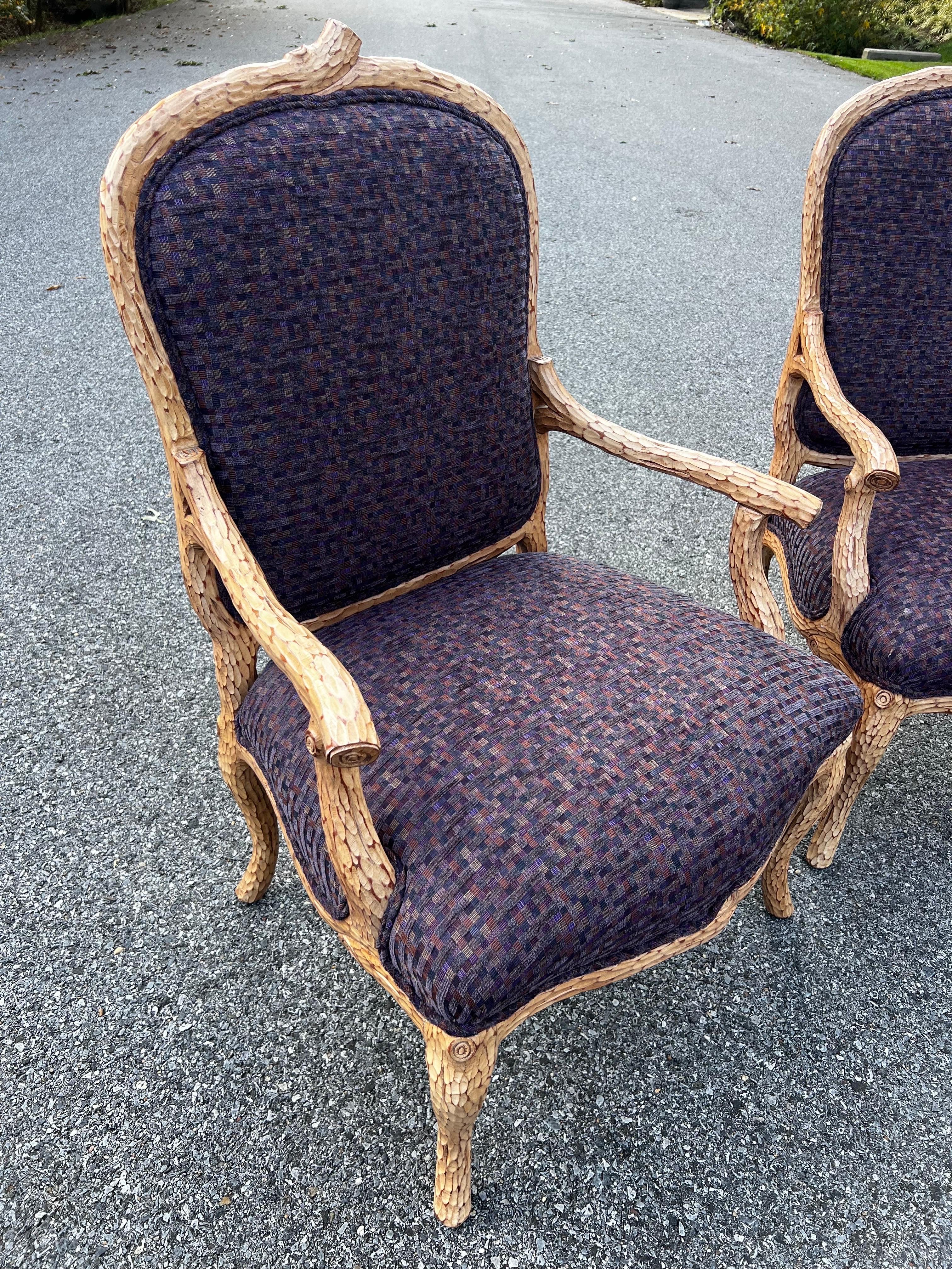 Faux Bois Louis XV Style Chairs In Purple - a Pair For Sale 1