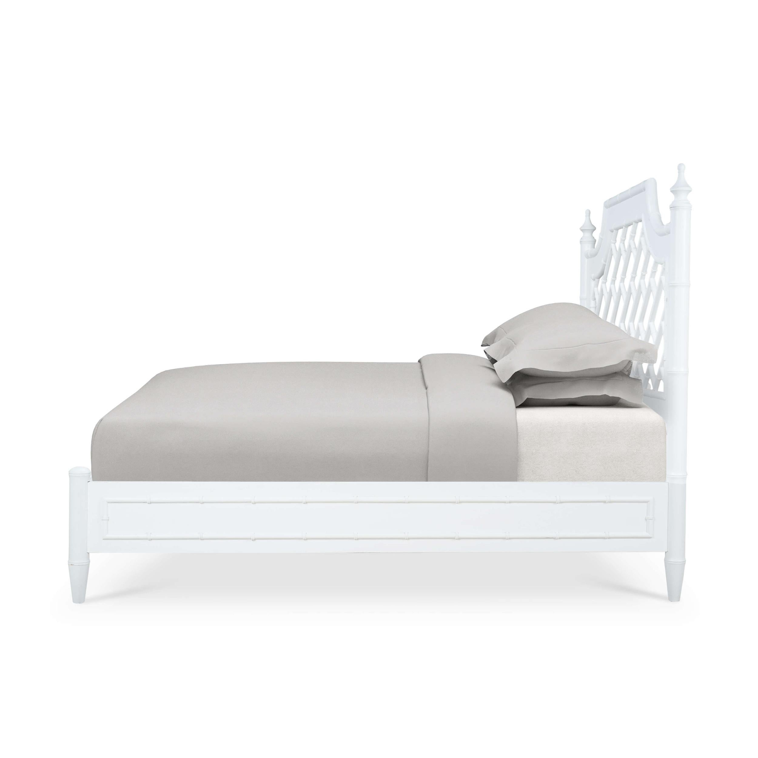 Finished in Architectural White paint with a hand-rubbed and lightly distressed finish. This stunning bedframe combines intricate design with sturdy construction, creating a beautiful focal point for your sleeping sanctuary.

Made with solid