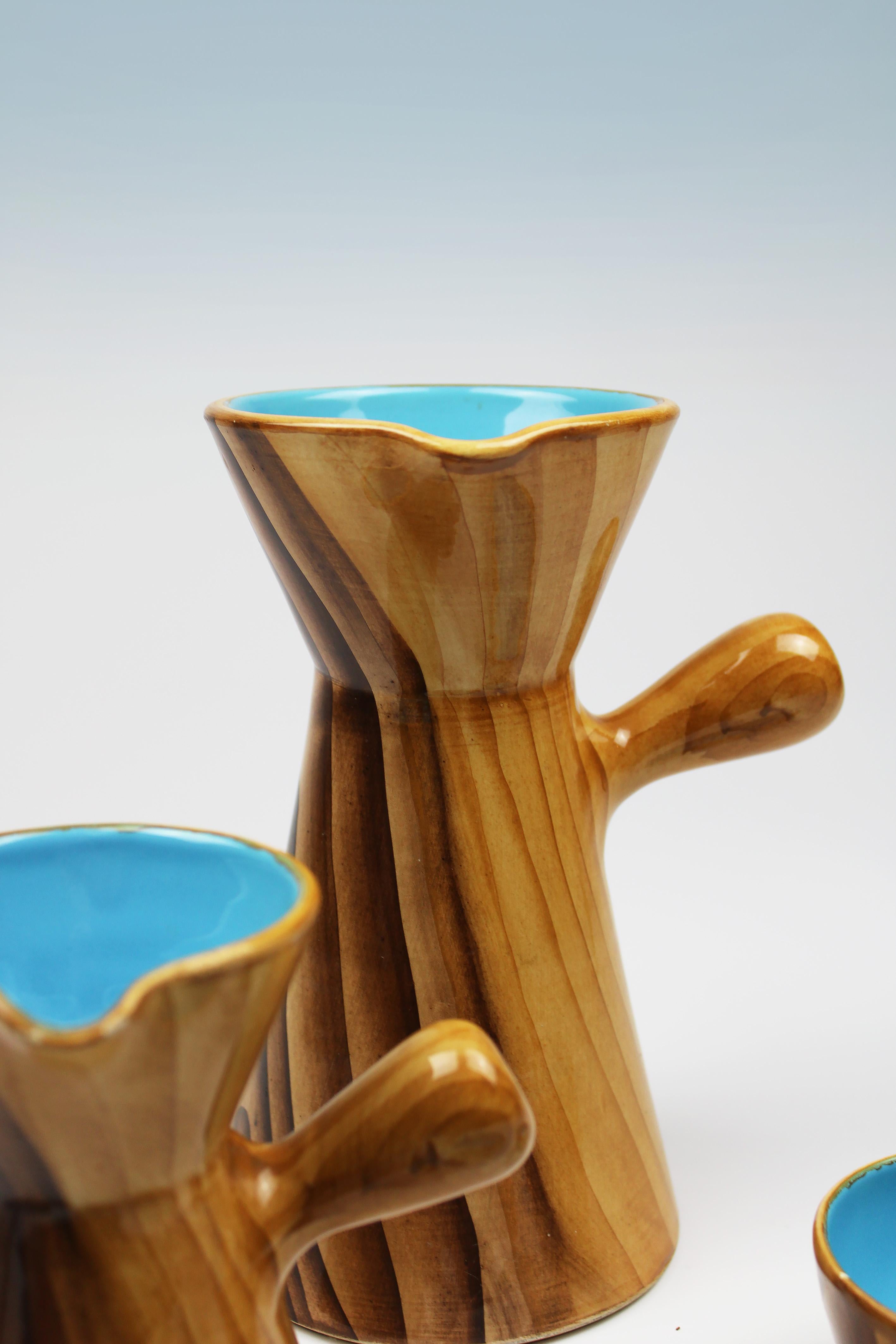 French Faux Bois Mug & Cups by Grandjean Jourdan Vallauris Ceramics France 1960's For Sale