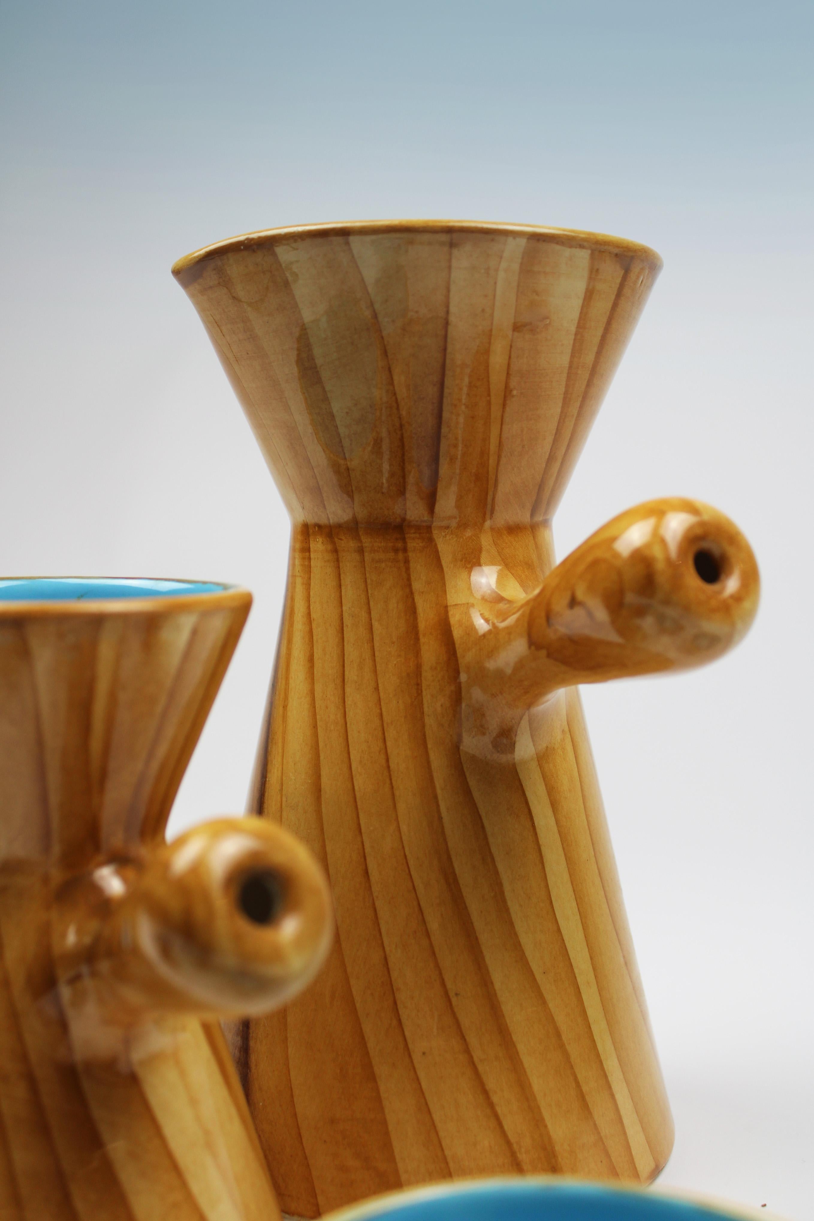 20th Century Faux Bois Mug & Cups by Grandjean Jourdan Vallauris Ceramics France 1960's For Sale