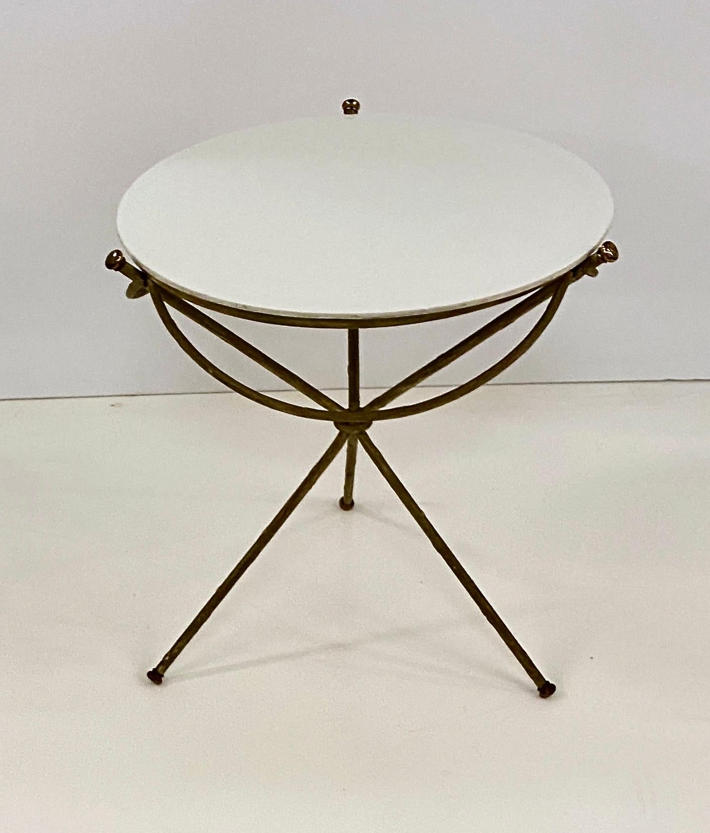 Faux Bois Patterned Metal Table with French Milk Glass Top 5