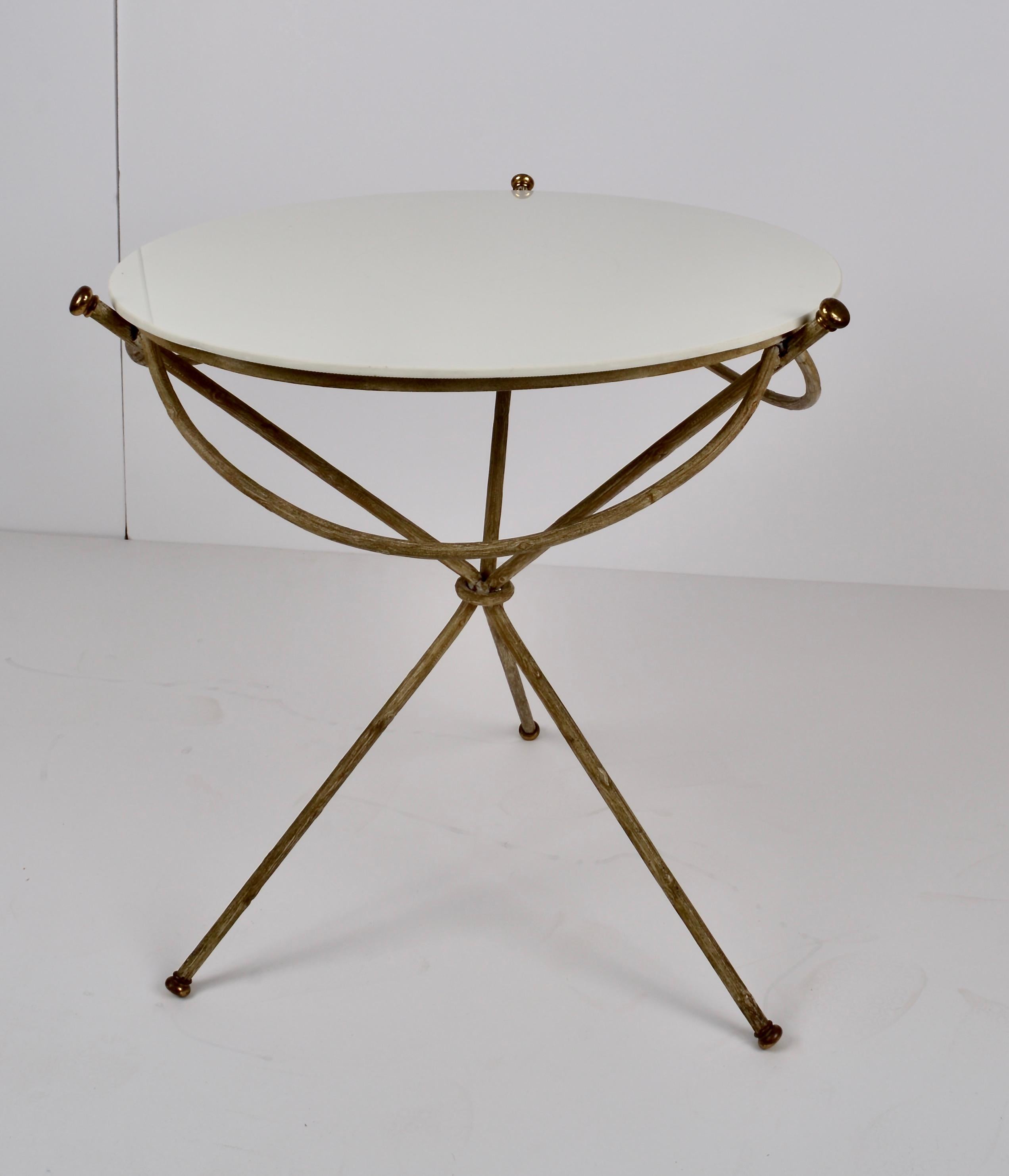 Faux Bois Patterned Metal Table with French Milk Glass Top 1