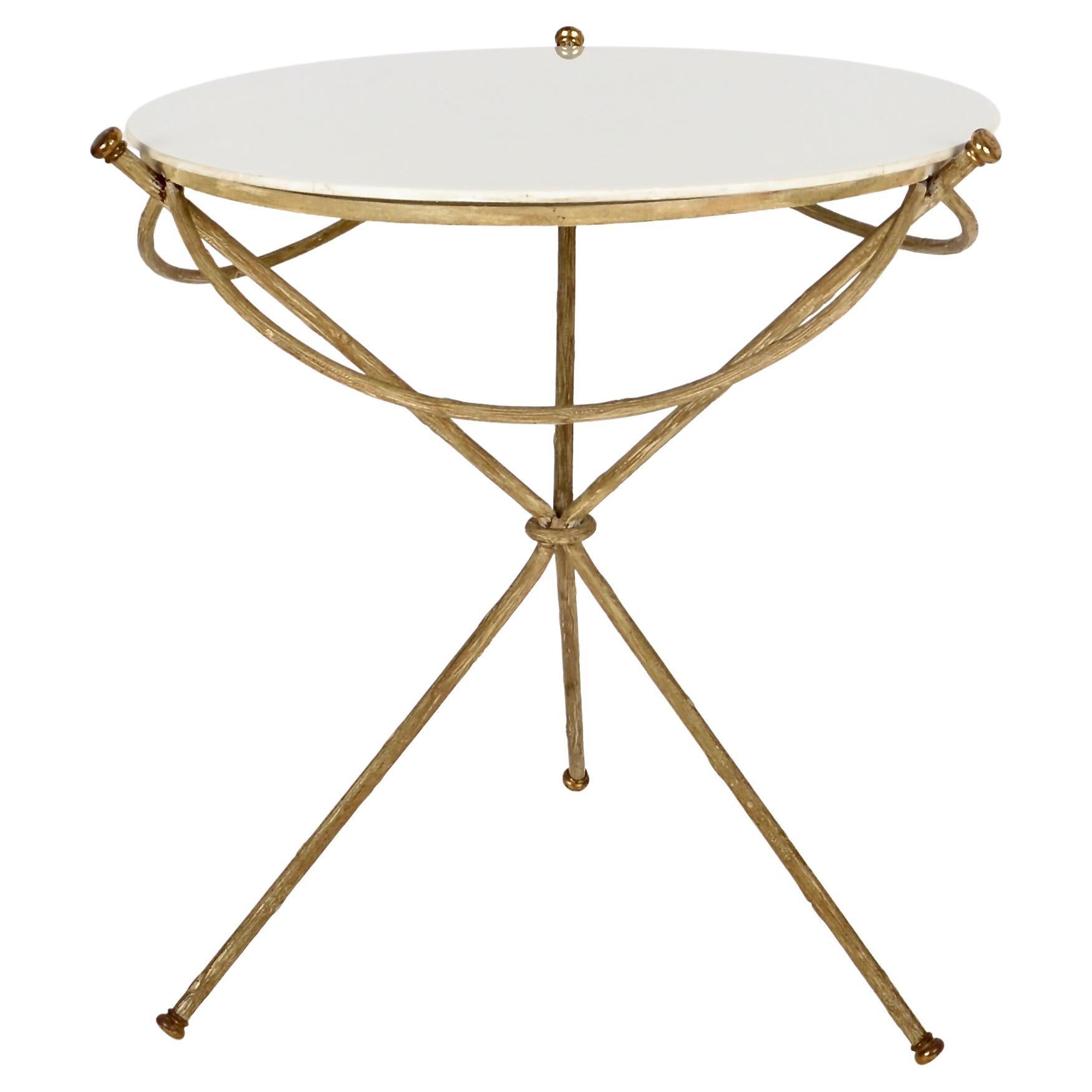 Faux Bois Patterned Metal Table with French Milk Glass Top