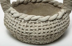 Cast Stone Organic Modern Twist Handle Garden Sculpture Planter Basket !970s