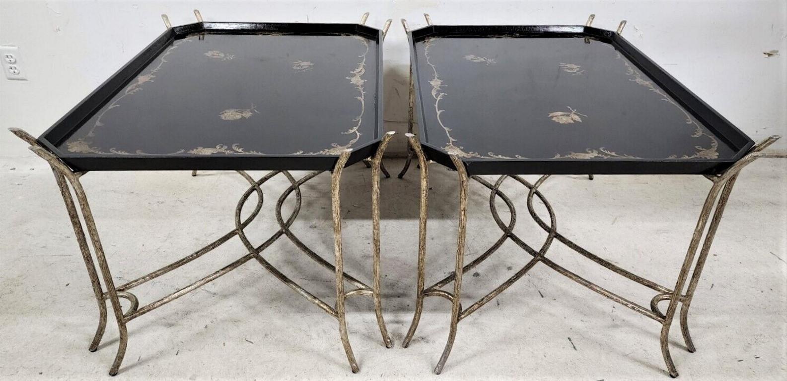 Lacquered Faux Bois Side Coffee Tray Tables by Dennis & Leen Set of 2 For Sale