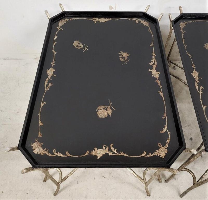 Faux Bois Side Coffee Tray Tables by Dennis & Leen Set of 2 For Sale 1