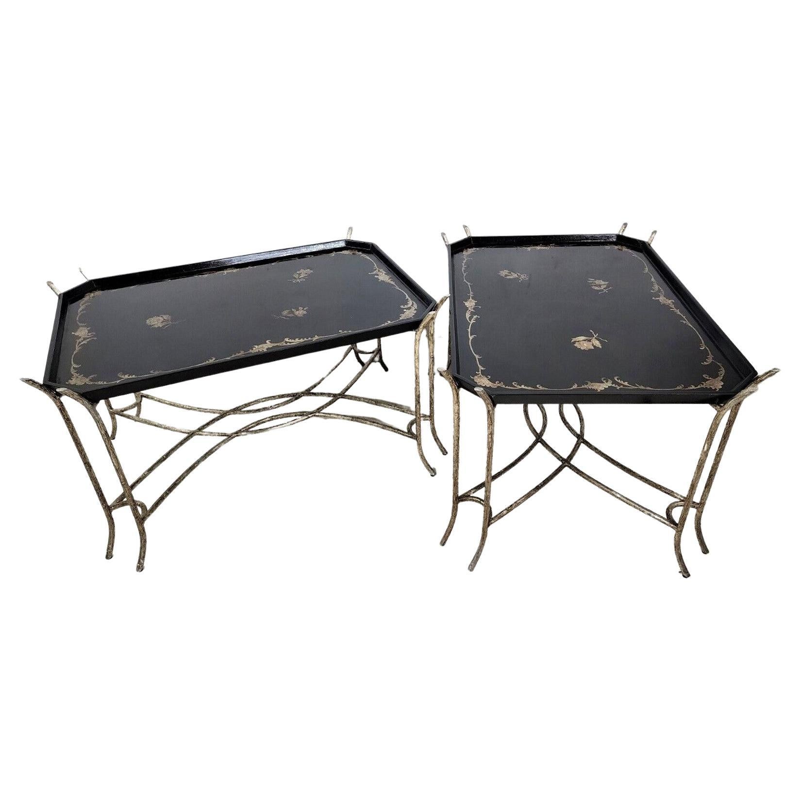 Faux Bois Side Coffee Tray Tables by Dennis & Leen Set of 2 For Sale