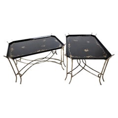 Retro Faux Bois Side Coffee Tray Tables by Dennis & Leen Set of 2