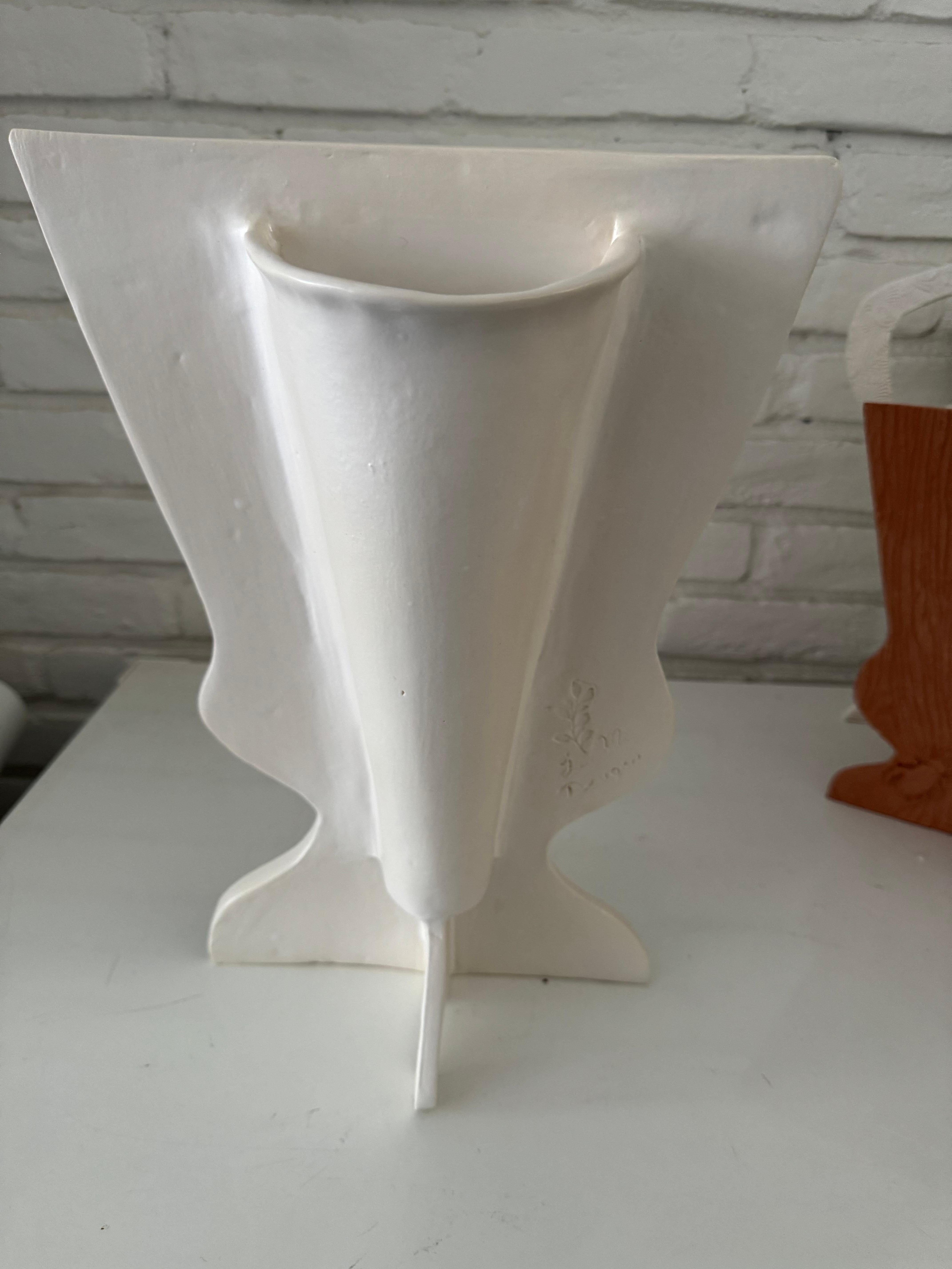 Hand-Crafted Faux bois silhouette vase with sculpted hand painted bugs For Sale