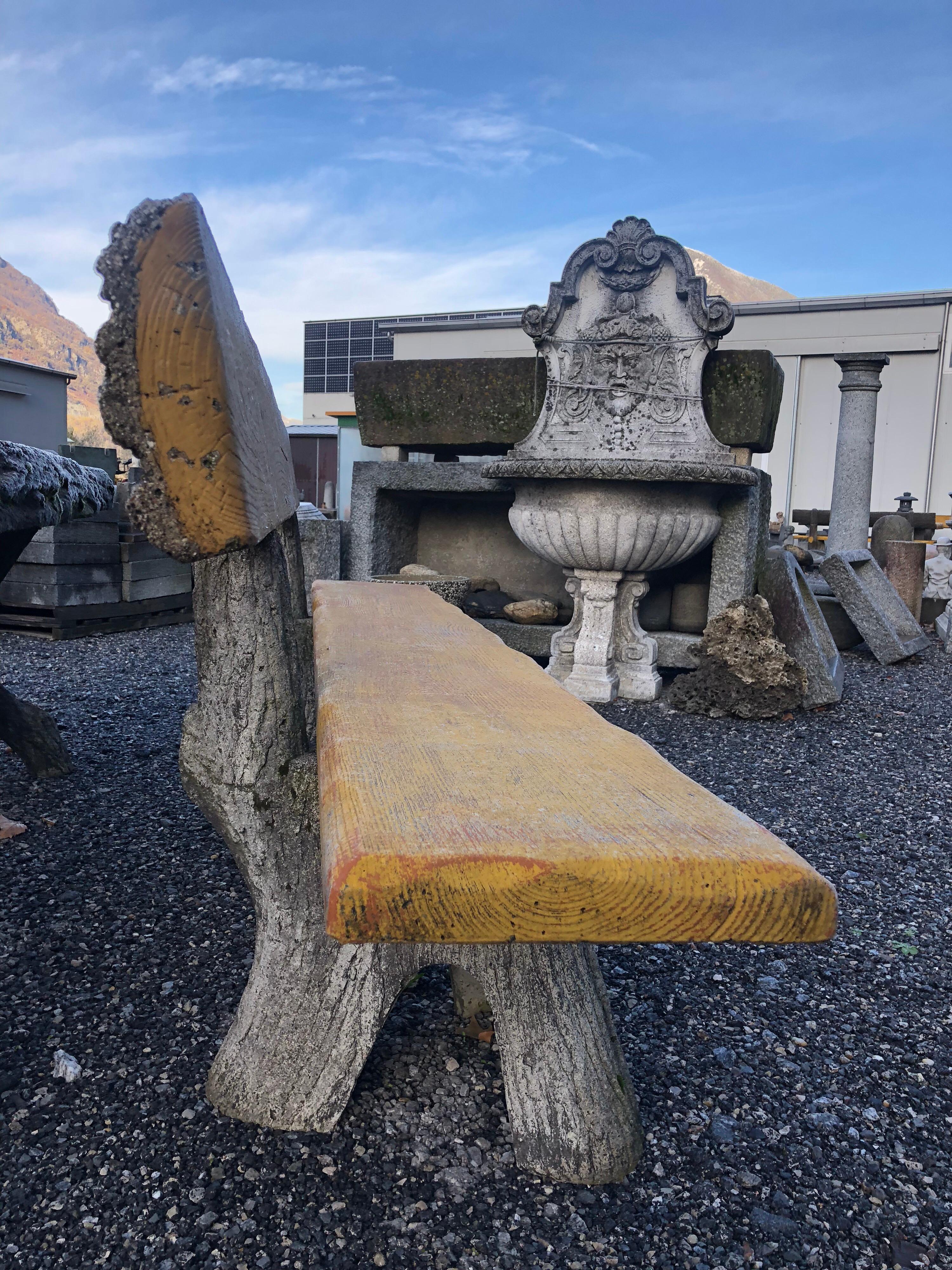 Faux Bois Tree Look Garden Bench Yellow Painted Seat In Good Condition In Sofia, BG