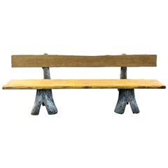 Faux Bois Tree Look Garden Bench Yellow Painted Seat