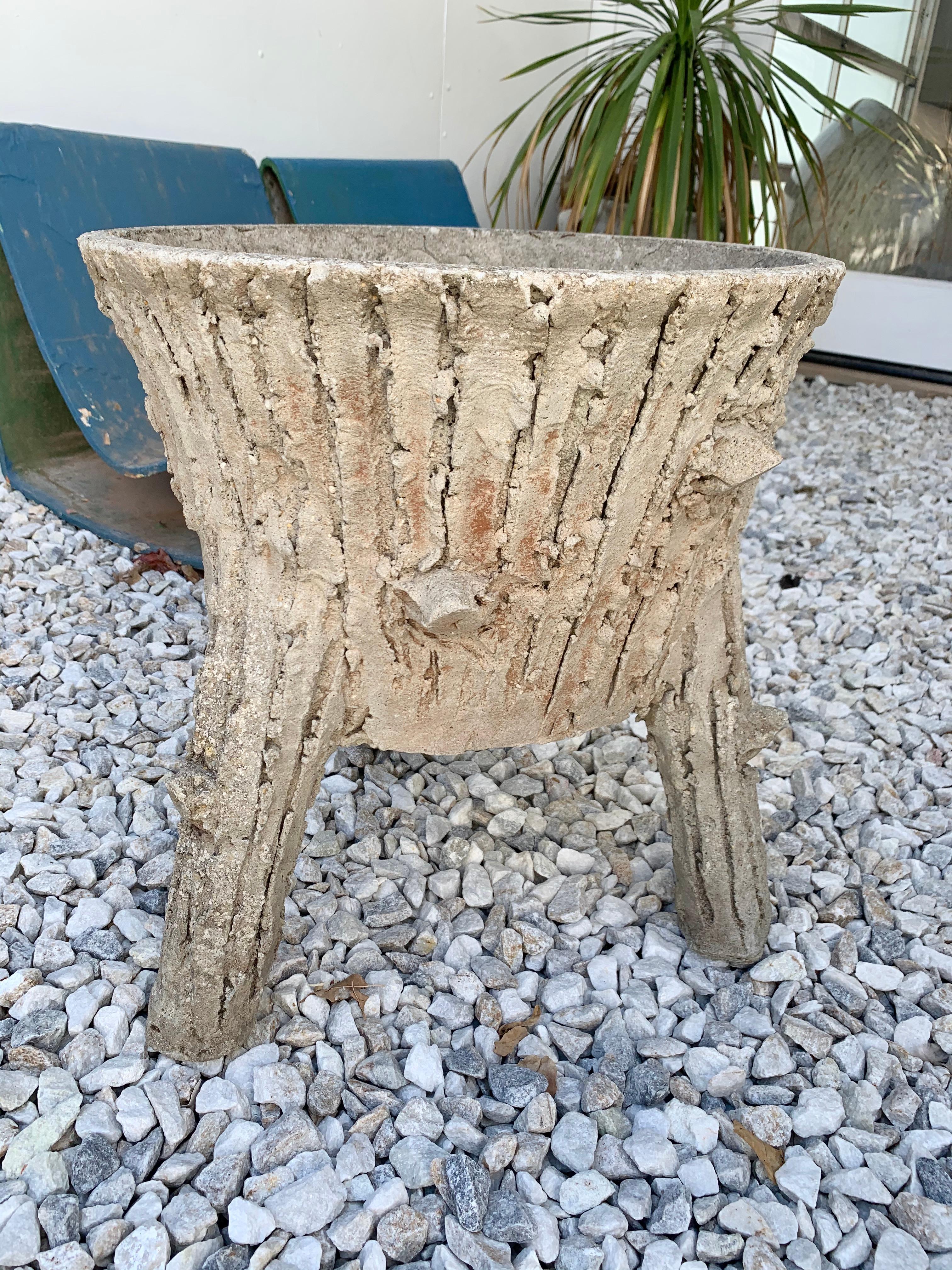 Stunning cement faux bois planter from Belgium, circa 1950s. Excellent detailing throughout. Perfect scale. Great sculptural piece for indoors or outside.