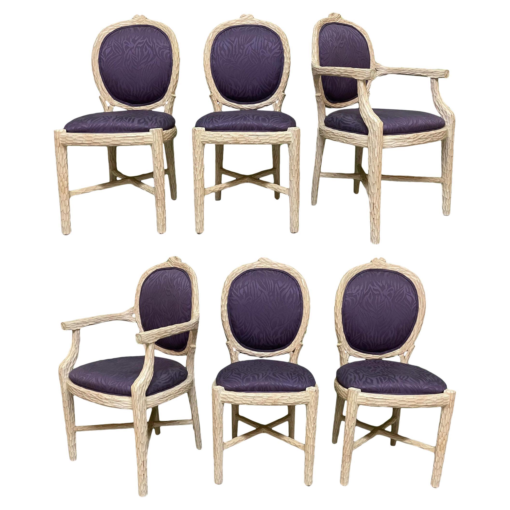 Faux Bois Trompe-l'Oeil, Carved Twig Dining Chairs, Set of 6