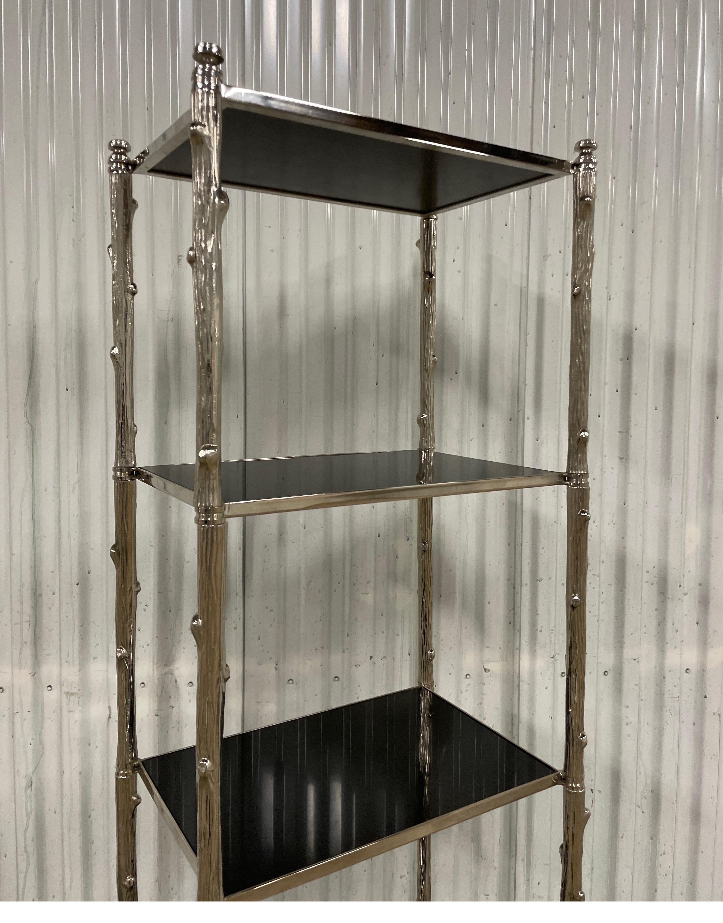 Faux Bois Twig Style Nickel Plated Etagere In Good Condition For Sale In West Palm Beach, FL
