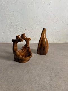 Faux Bois Vase and Candlestick by Grandjean Jourdan for Vallauris