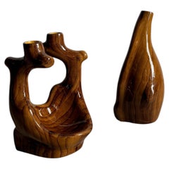 Faux Bois Vase and Candlestick by Grandjean Jourdan for Vallauris