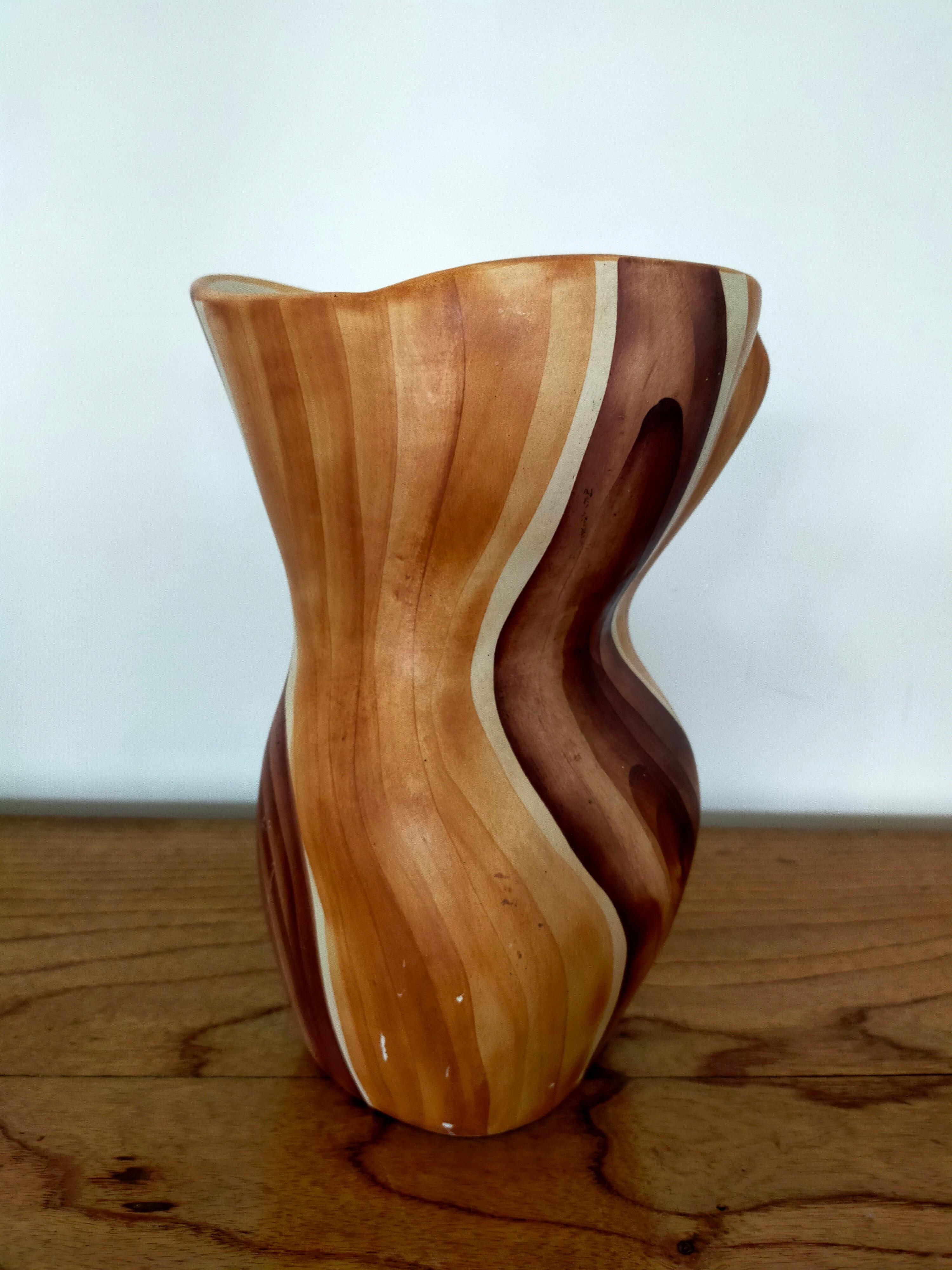 Ceramic Faux Bois Vase by Grandjean Jourdan Vallauris For Sale