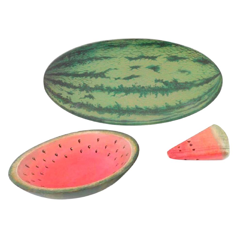 Faux Bois Wassermelone Handbemalte Trompe l'Oeil Holzplatte & Steinobst-Set