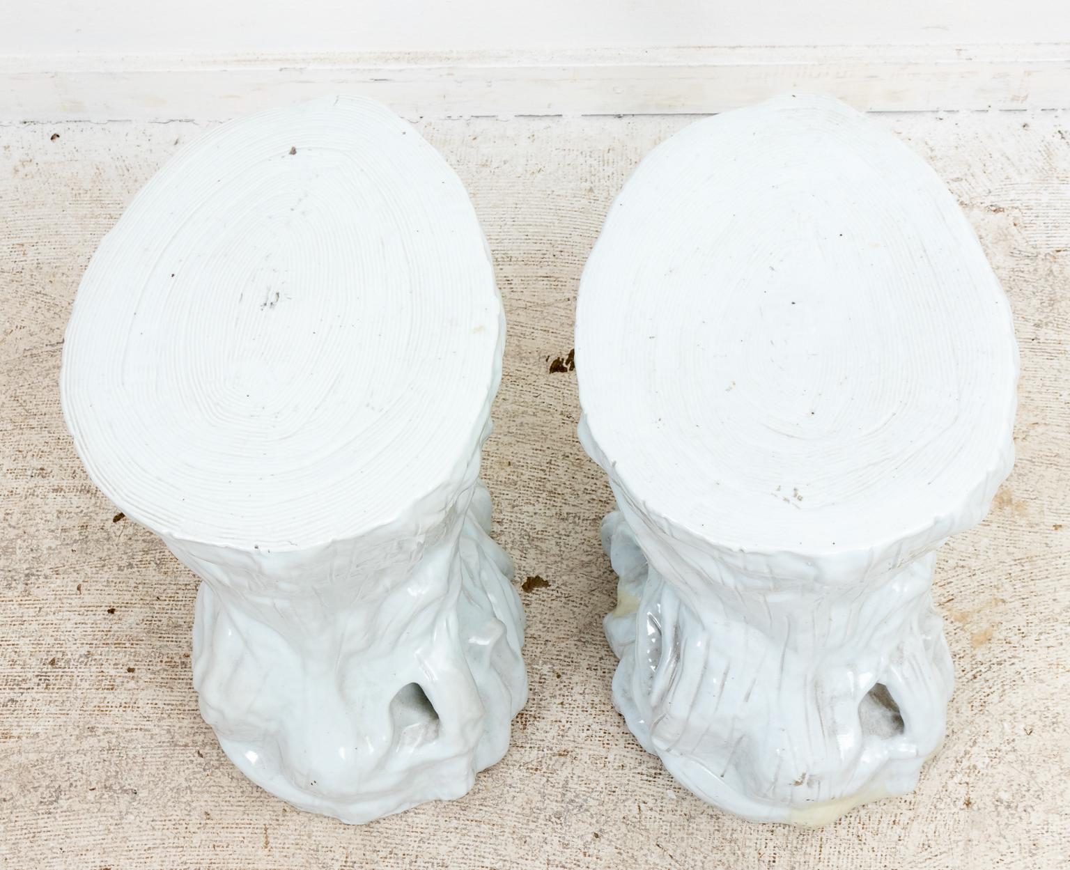 Faux Bois White Branch Garden Stools In Good Condition For Sale In Stamford, CT