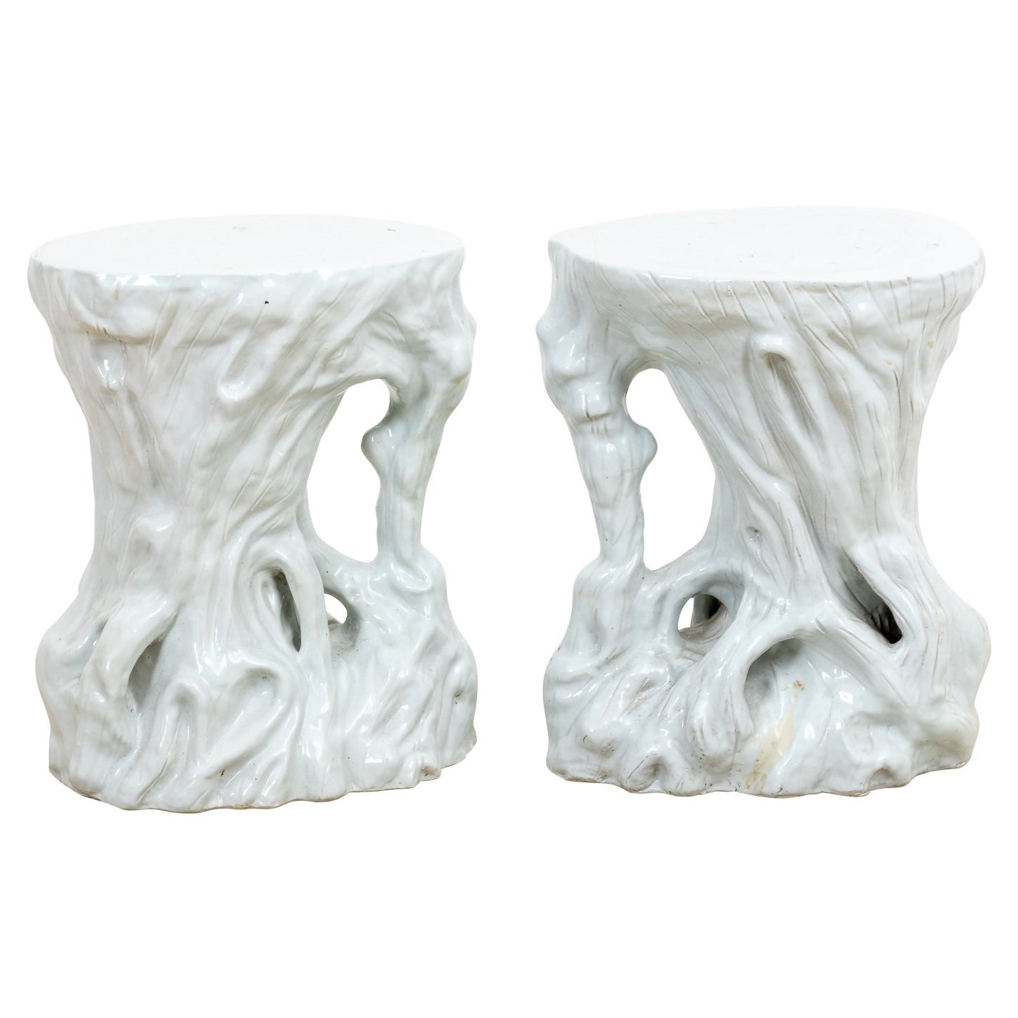 Faux Bois White Branch Garden Stools For Sale