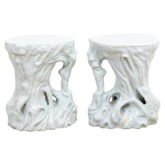 Faux Bois White Branch Garden Stools