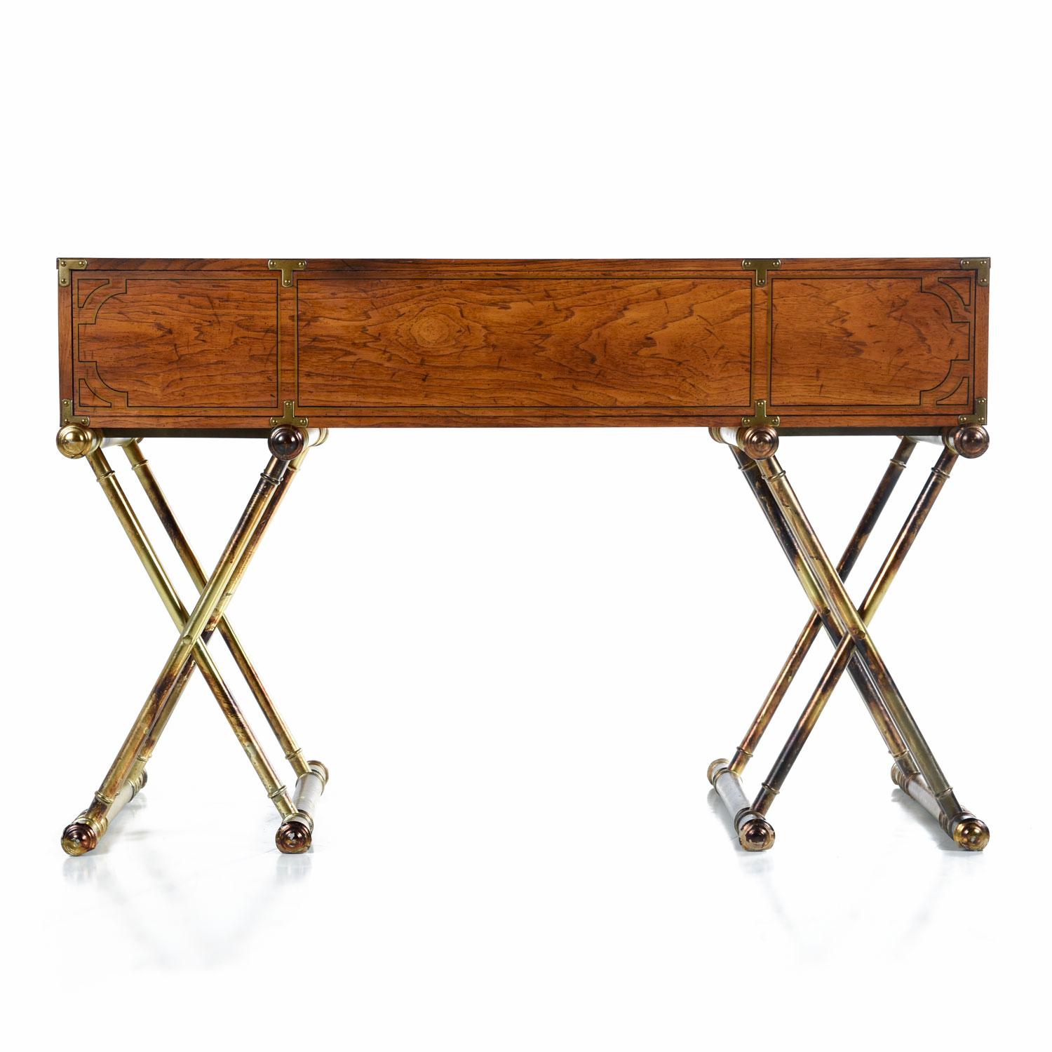 Bohemian Oxford Square by Drexel Faux Brass Base Campaign Style Tambour Roll Top Desk