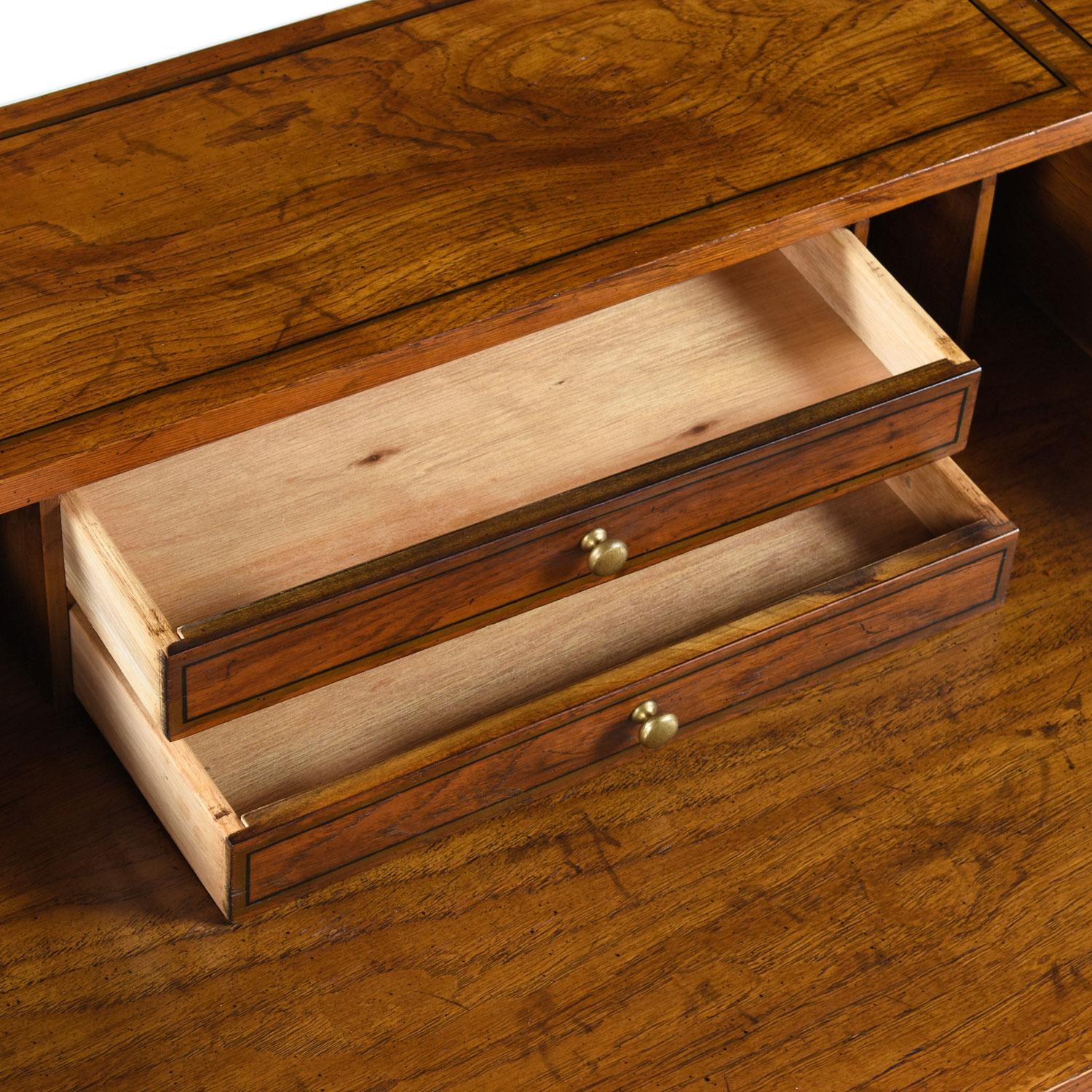 Late 20th Century Oxford Square by Drexel Faux Brass Base Campaign Style Tambour Roll Top Desk