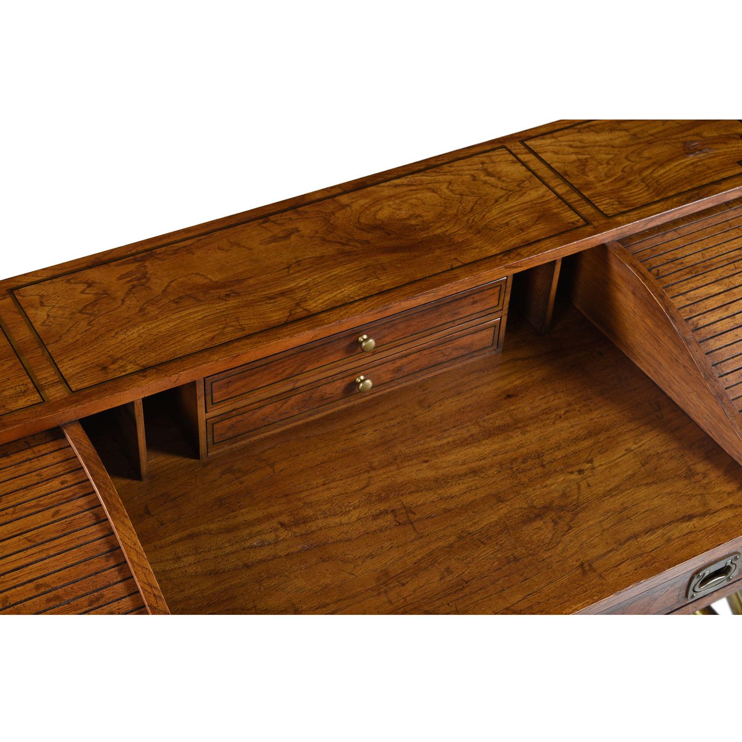 Oxford Square by Drexel Faux Brass Base Campaign Style Tambour Roll Top Desk 1