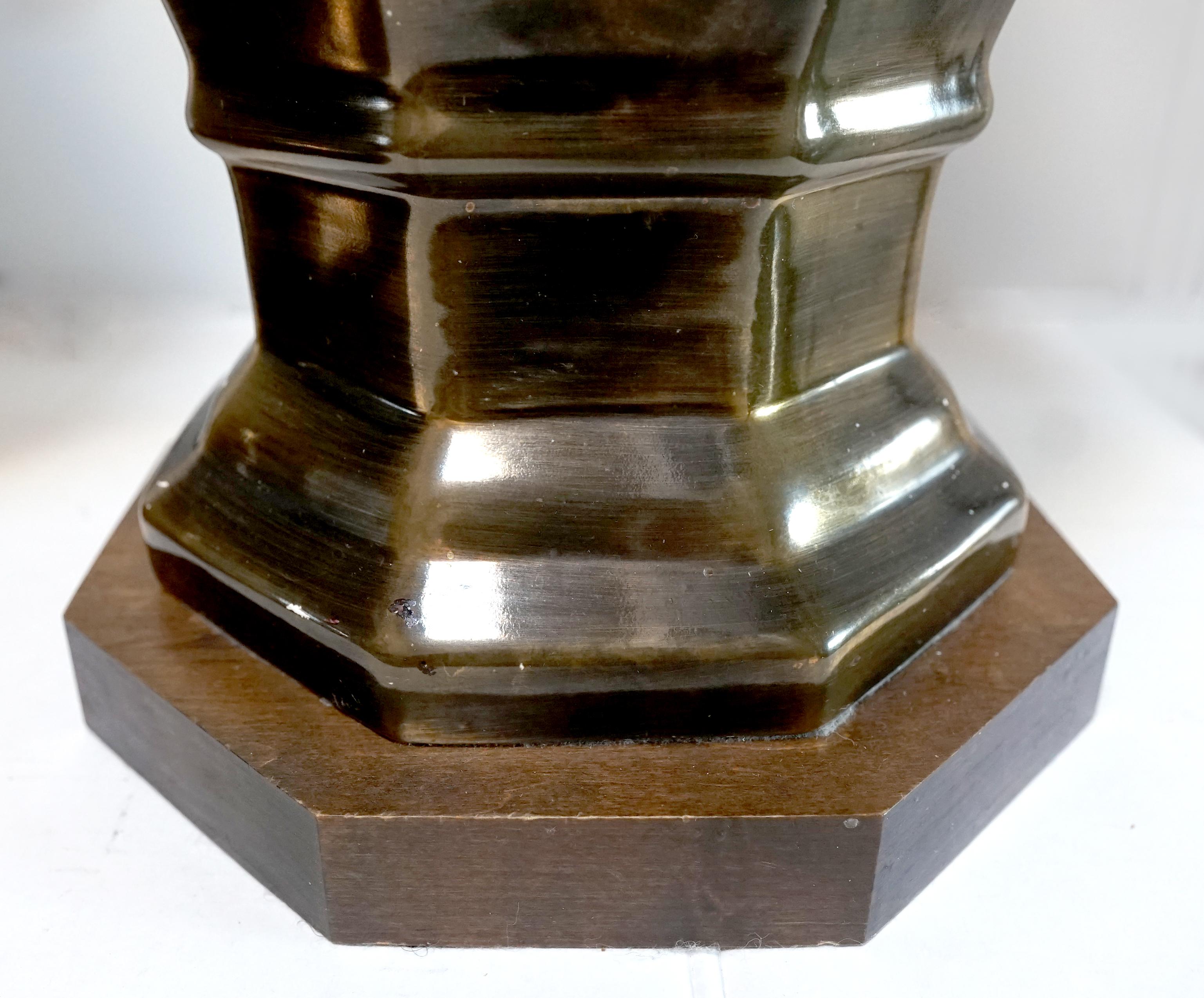 Faux Brass Ceramic Octagonal Monumental Table Lamps In Good Condition For Sale In Lomita, CA
