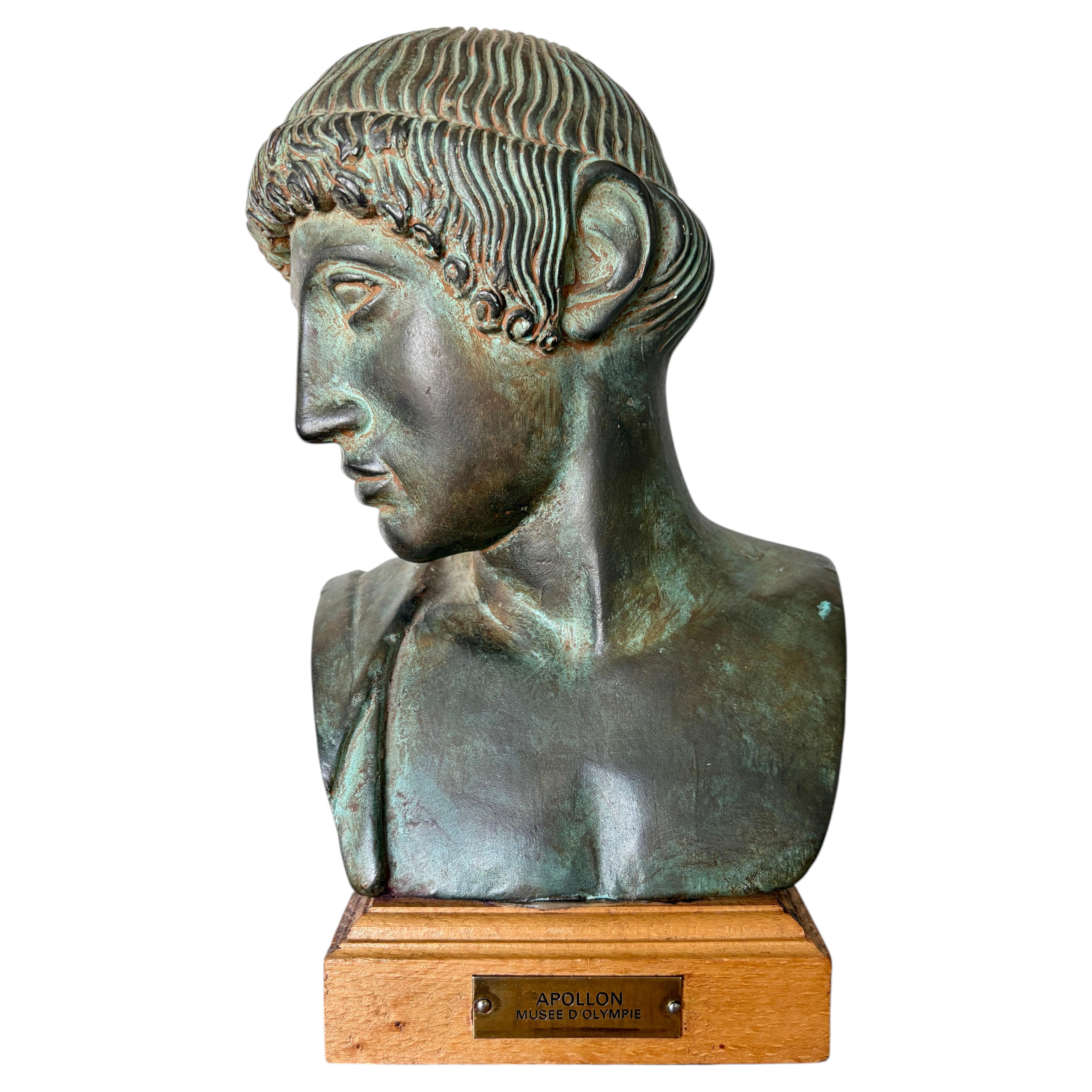 Faux Bronze Bust of Apollo, Antique Sculpture, Circa 1930