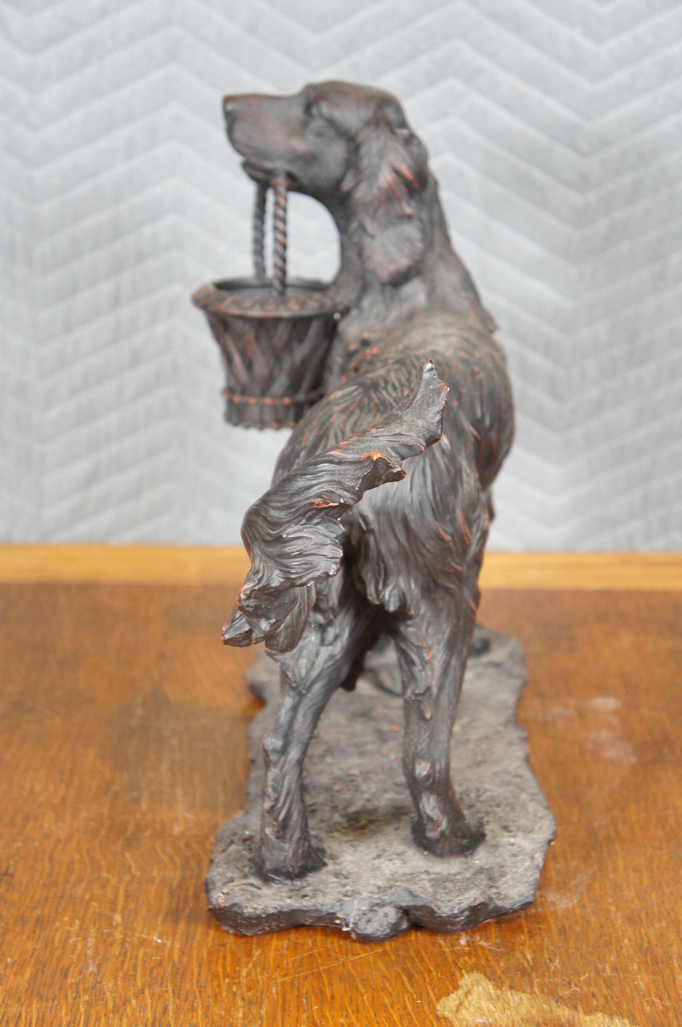 20ième siècle Faux Bronze Résine Setter Anglais Chien de chasse Panier Figurine Sculpture Expo 18