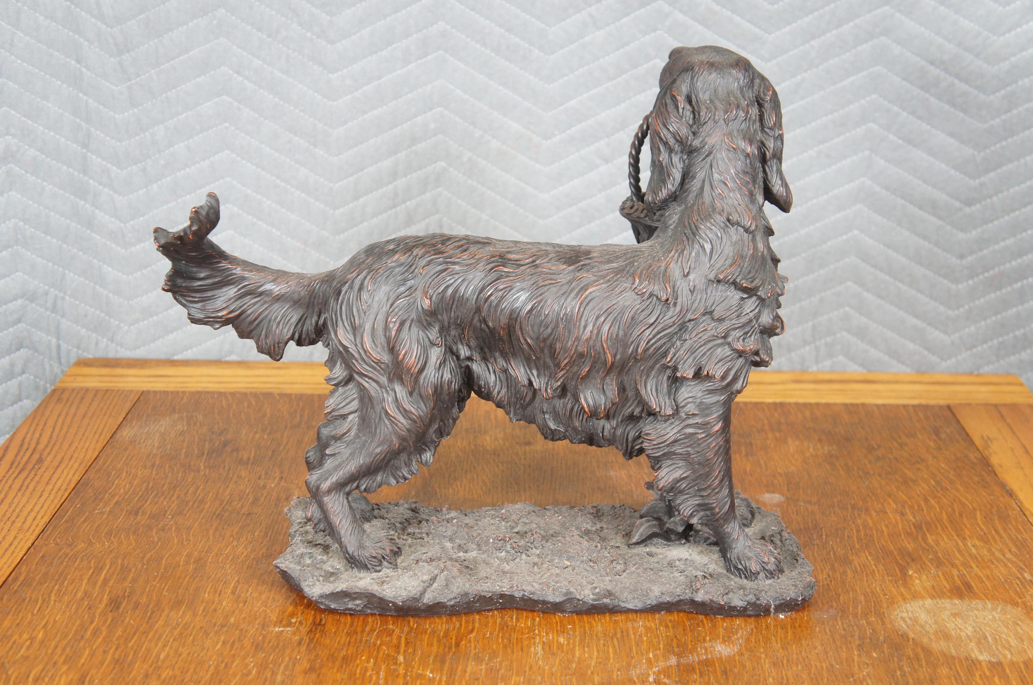 Composition Faux Bronze Résine Setter Anglais Chien de chasse Panier Figurine Sculpture Expo 18