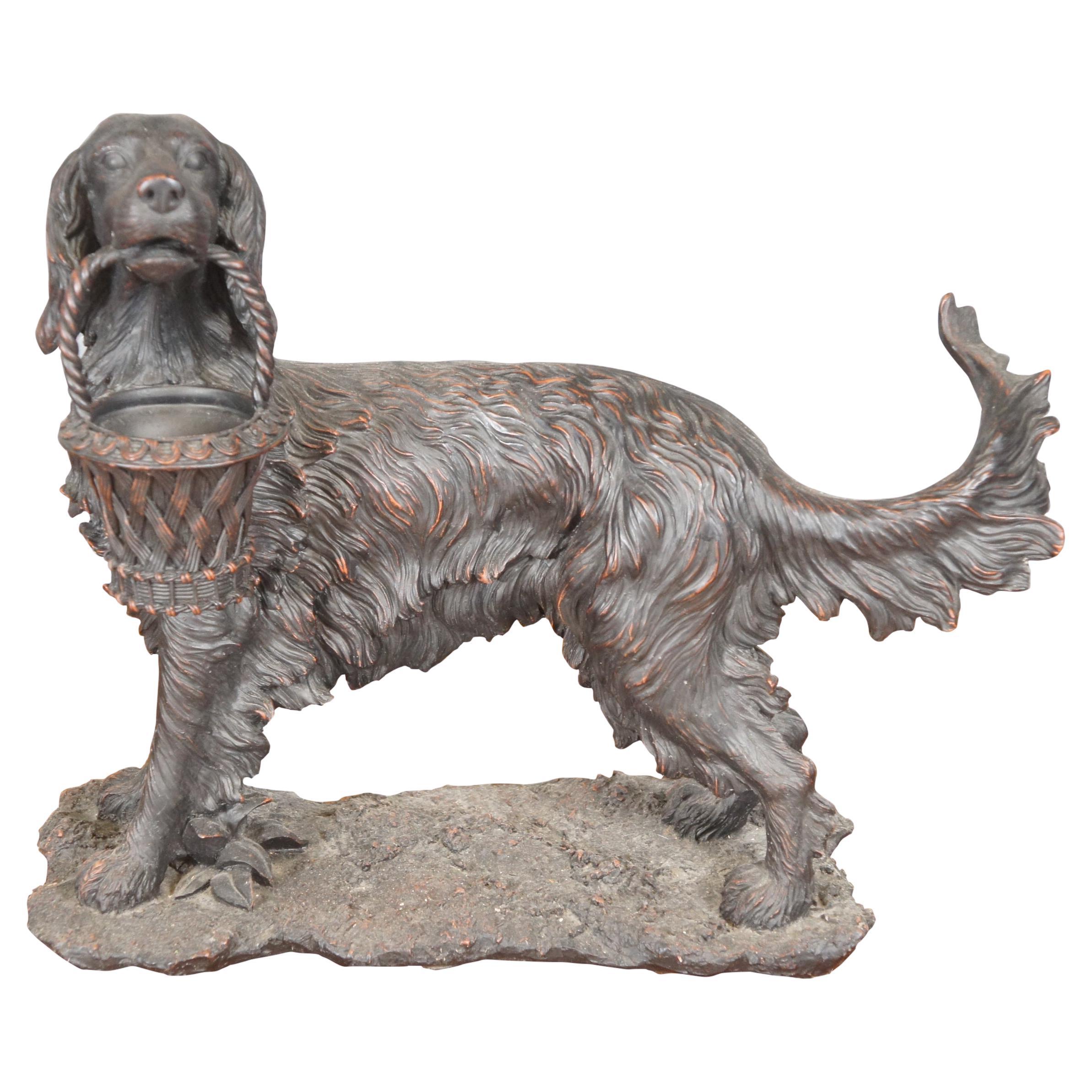 Faux Bronze Resin English Setter Hunting Dog Basket Figurine Sculpture Expo 18"