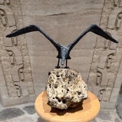 Faux Bronze Seagull Sculpture Volcanic Rock Signed Barnes 73