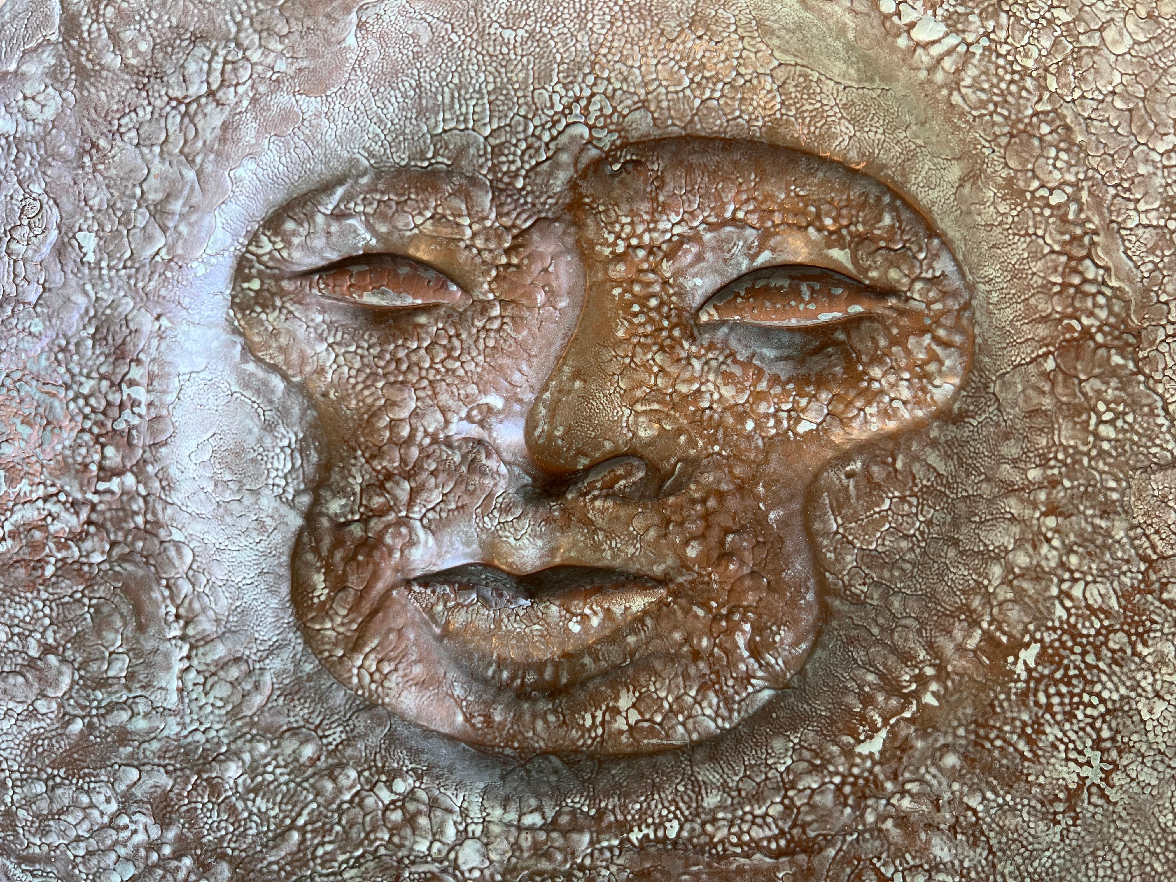 Mid-Century Modern Faux Bronze Sun Face Wall Sculpture  For Sale