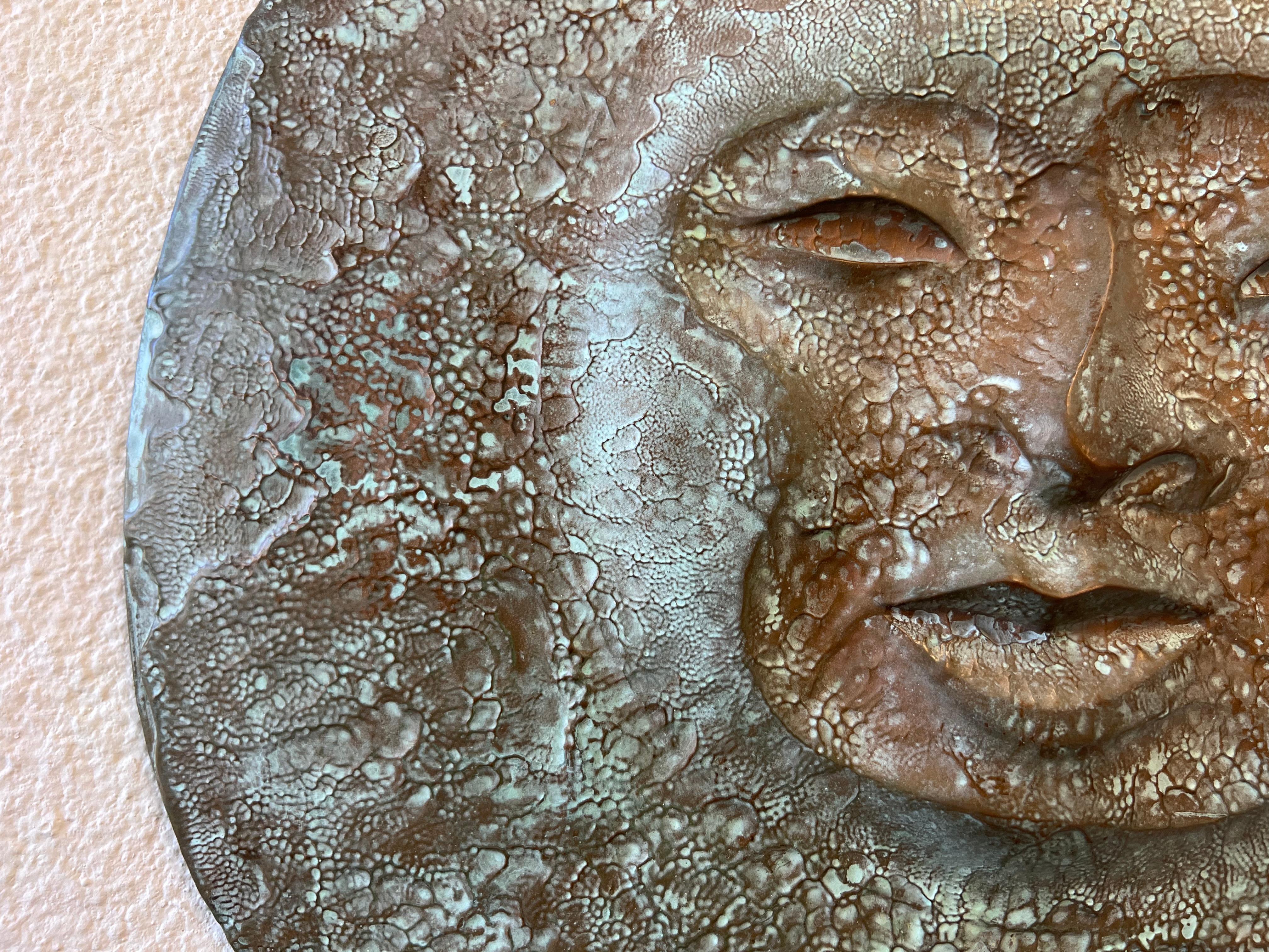 American Faux Bronze Sun Face Wall Sculpture  For Sale