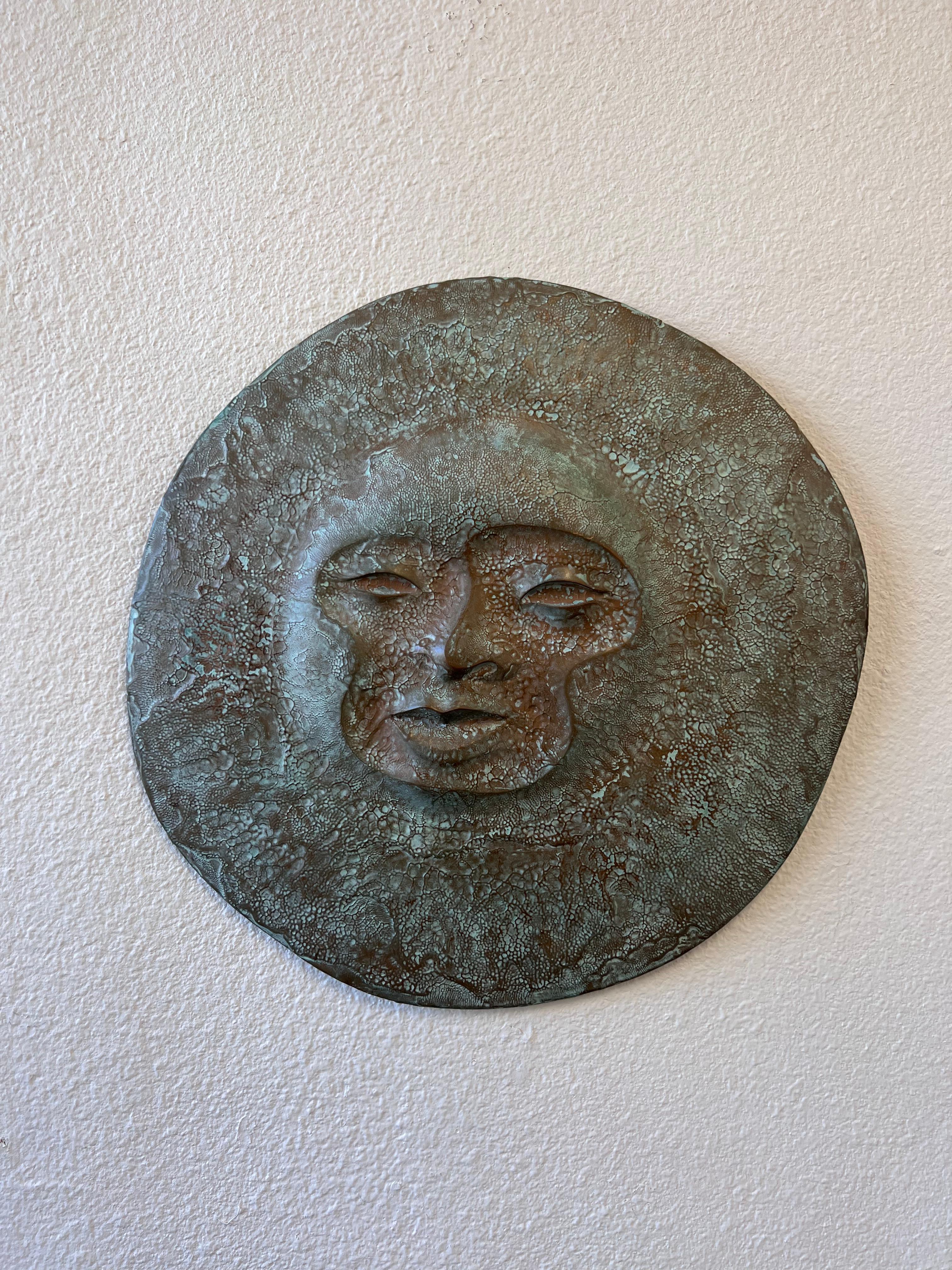 Faux Bronze Sun Face Wall Sculpture  In Good Condition For Sale In Palm Springs, CA
