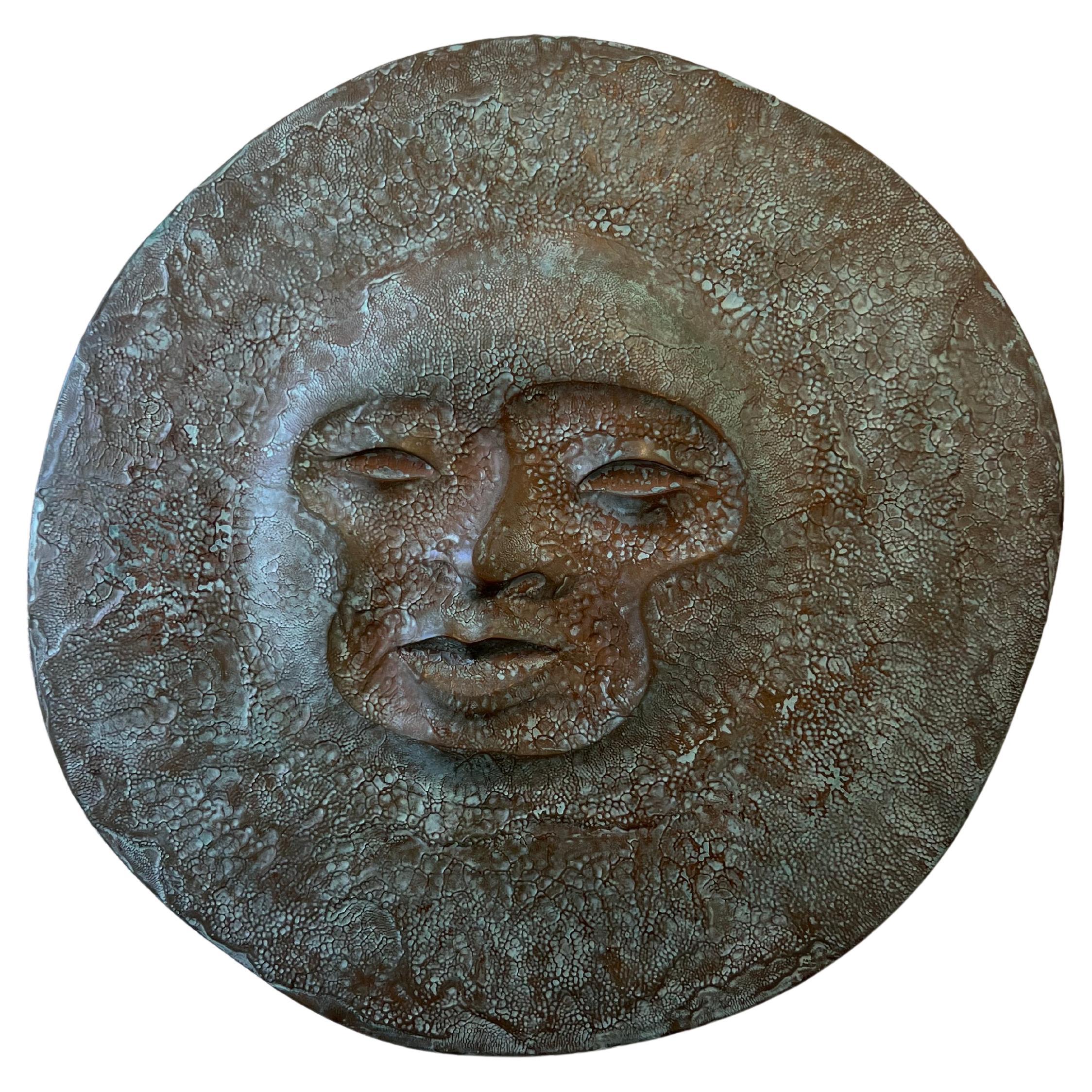 Faux Bronze Sun Face Wall Sculpture  For Sale
